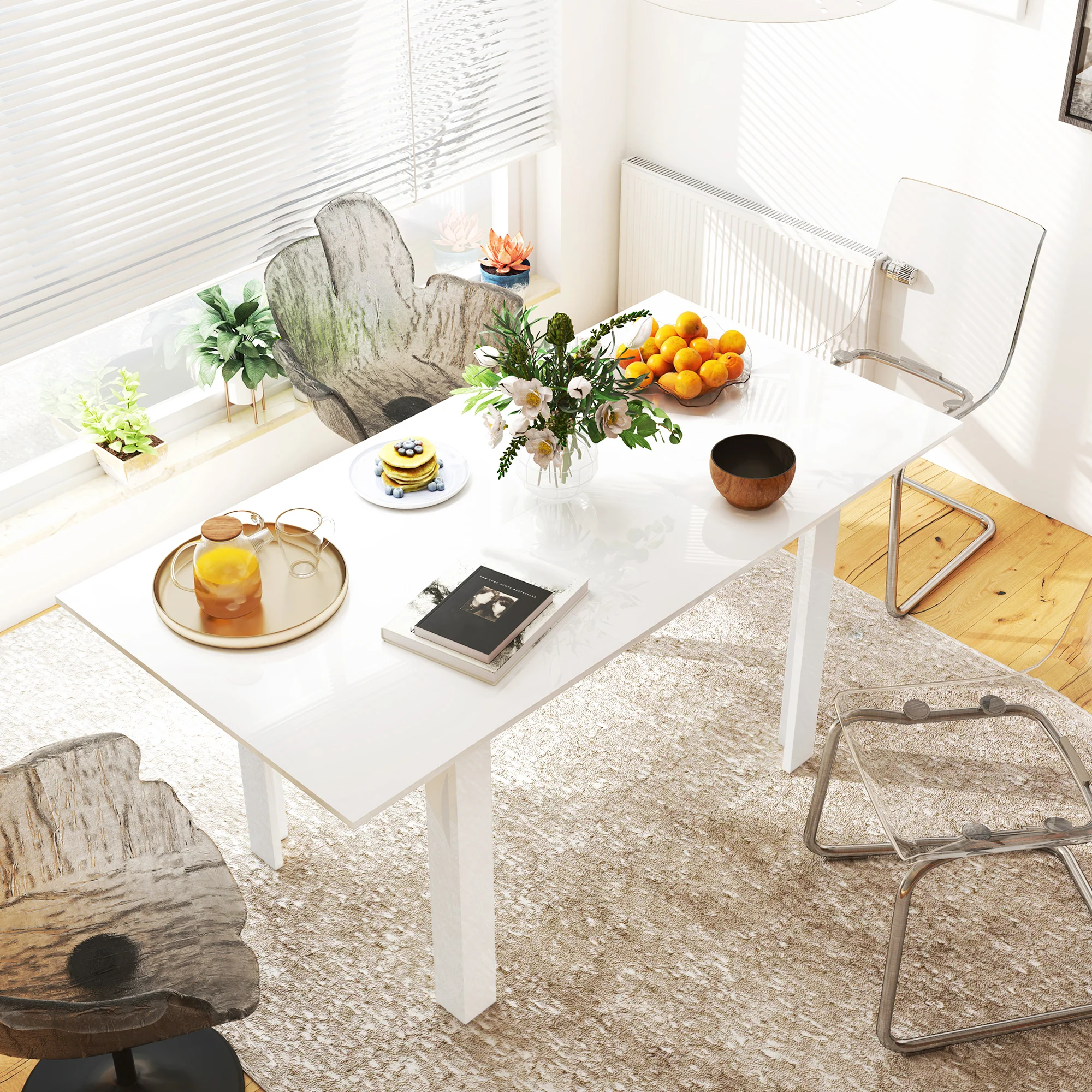 HOMCOM Extendable Dining Table, Seats 4-6 People, High Gloss White - Image 2