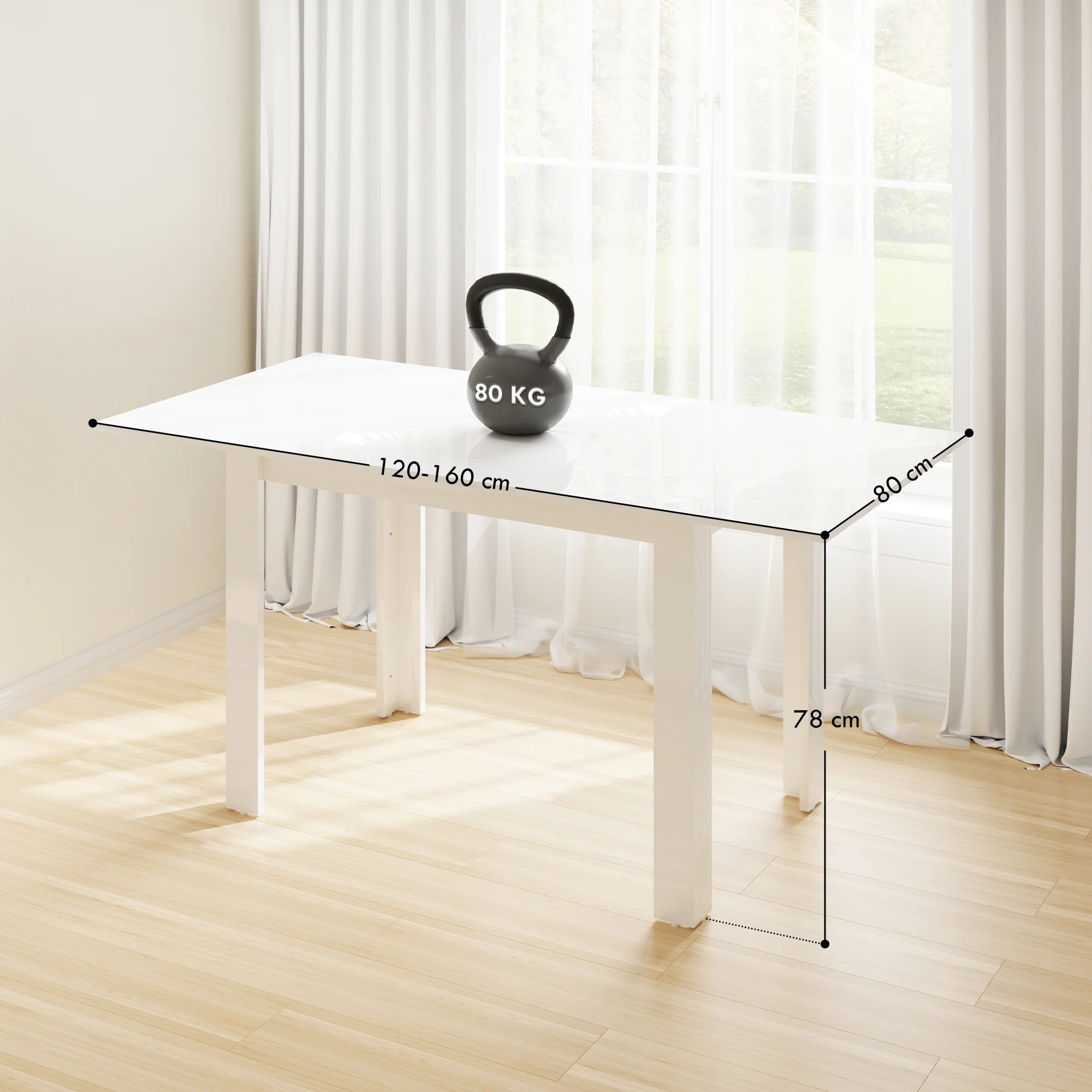 HOMCOM Extendable Dining Table, Seats 4-6 People, High Gloss White - Image 5