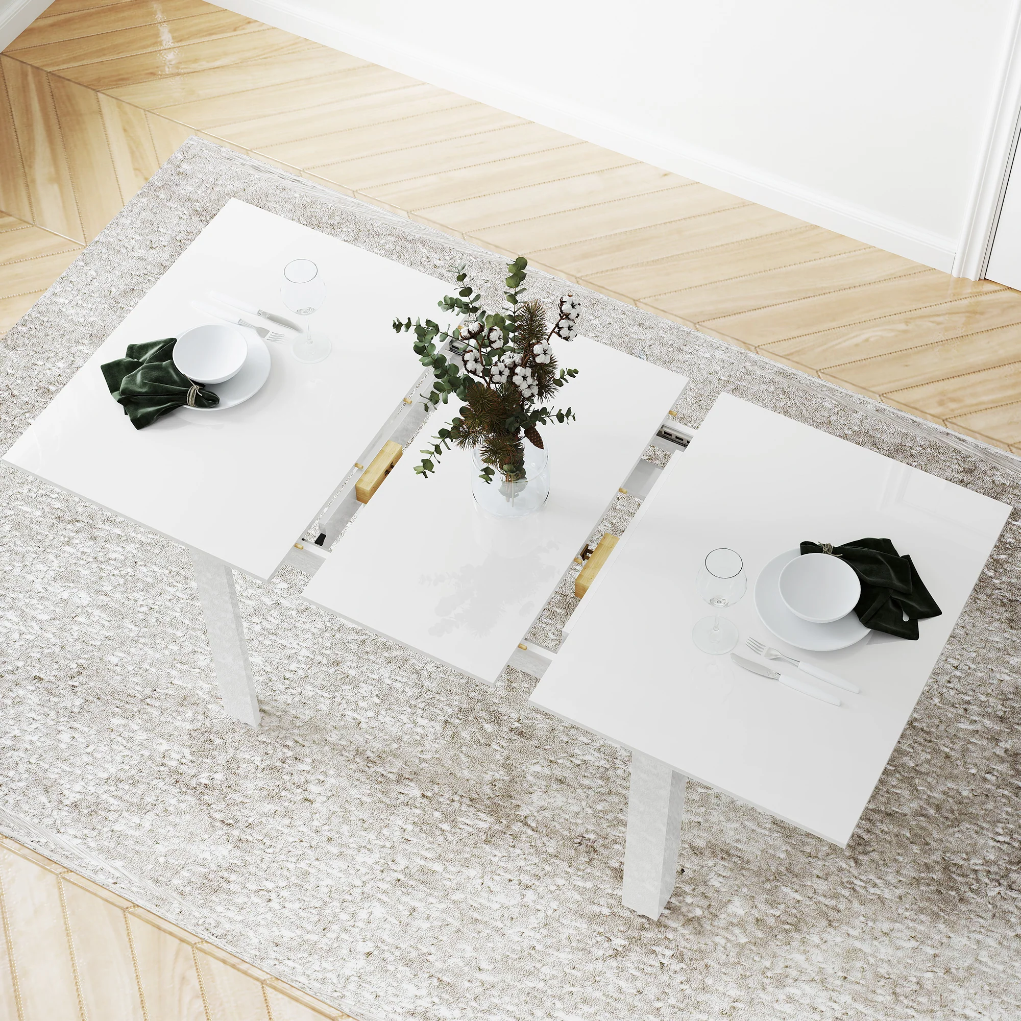 HOMCOM Extendable Dining Table, Seats 4-6 People, High Gloss White - Image 7