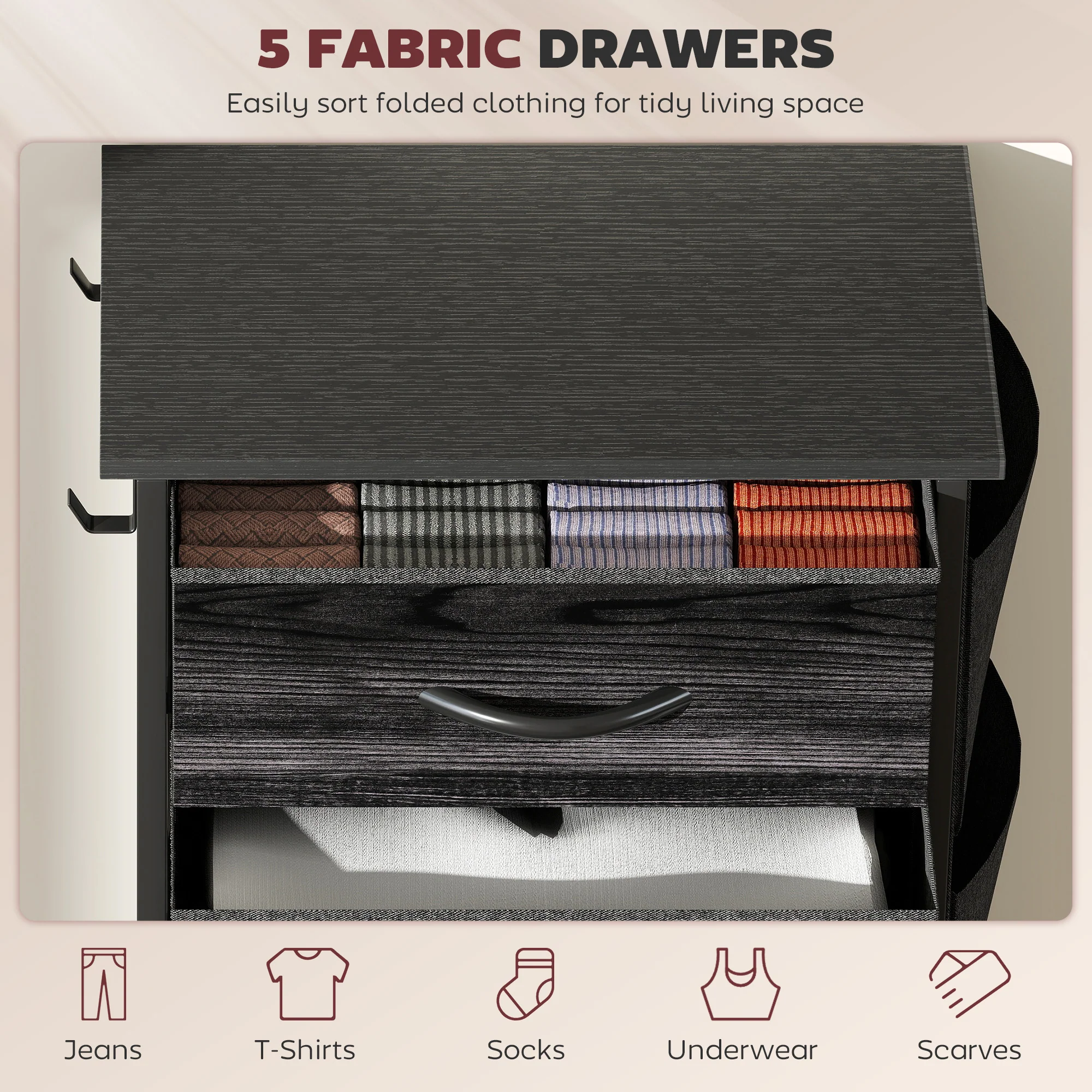 HOMCOM Fabric Chest Of Drawers, 4 Drawer Dresser For Bedroom - Image 3