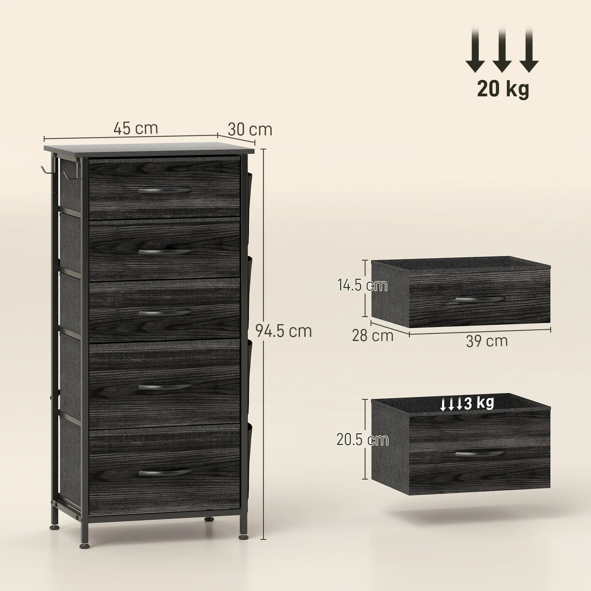 HOMCOM Fabric Chest Of Drawers, 4 Drawer Dresser For Bedroom - Image 5