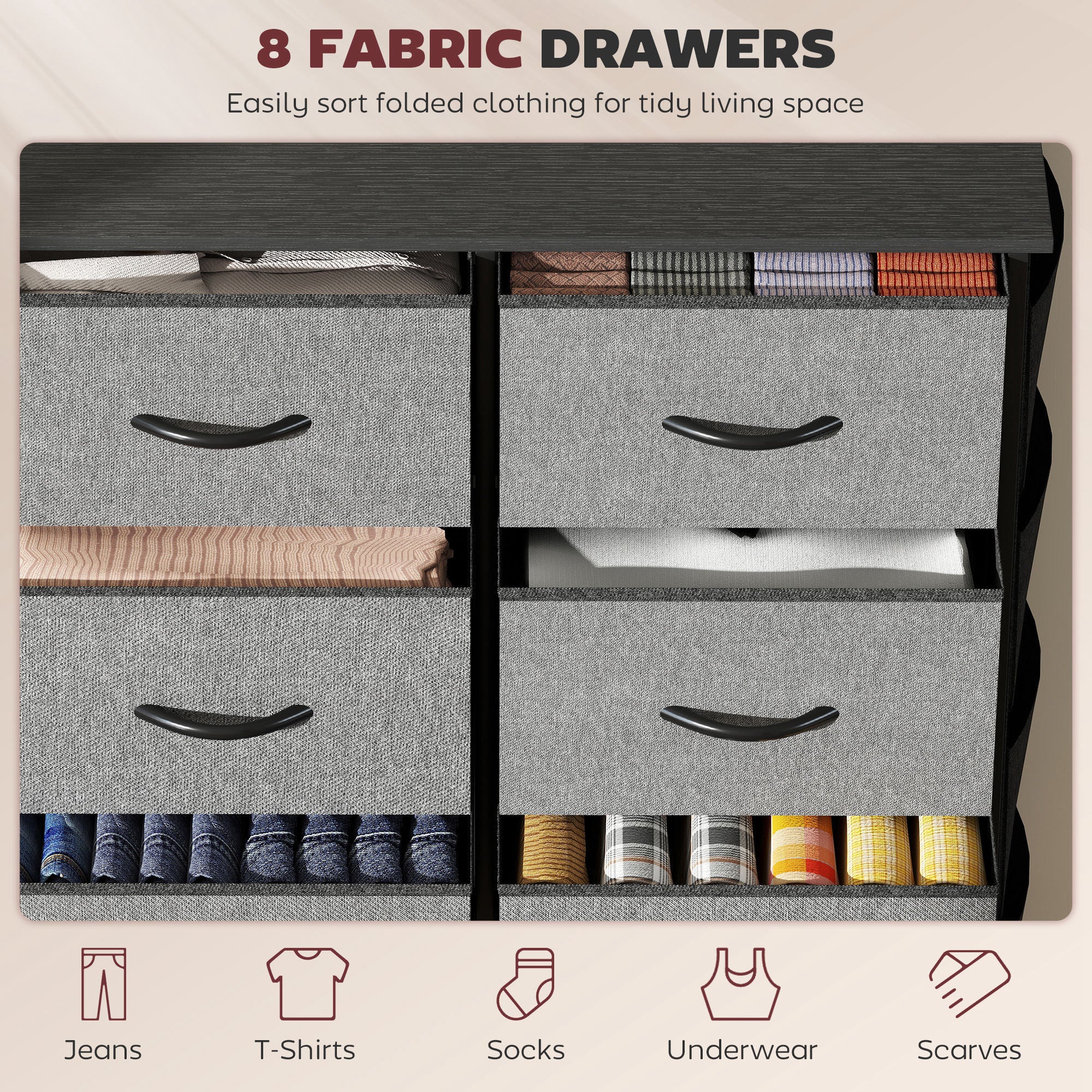 HOMCOM Fabric Chest Of Drawers, 8 Drawer Dresser For Bedroom - Image 12