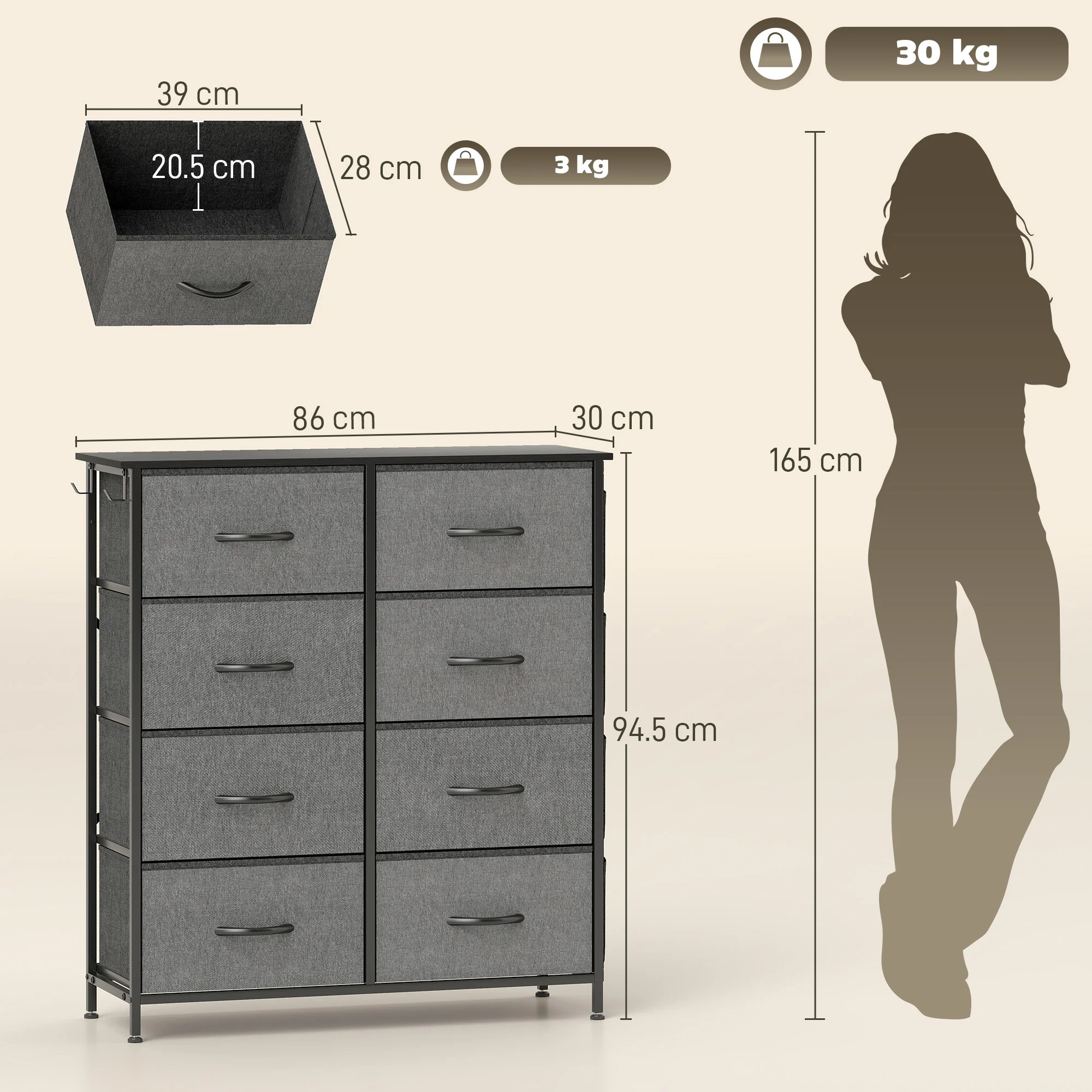 HOMCOM Fabric Chest Of Drawers, 8 Drawer Dresser For Bedroom - Image 14