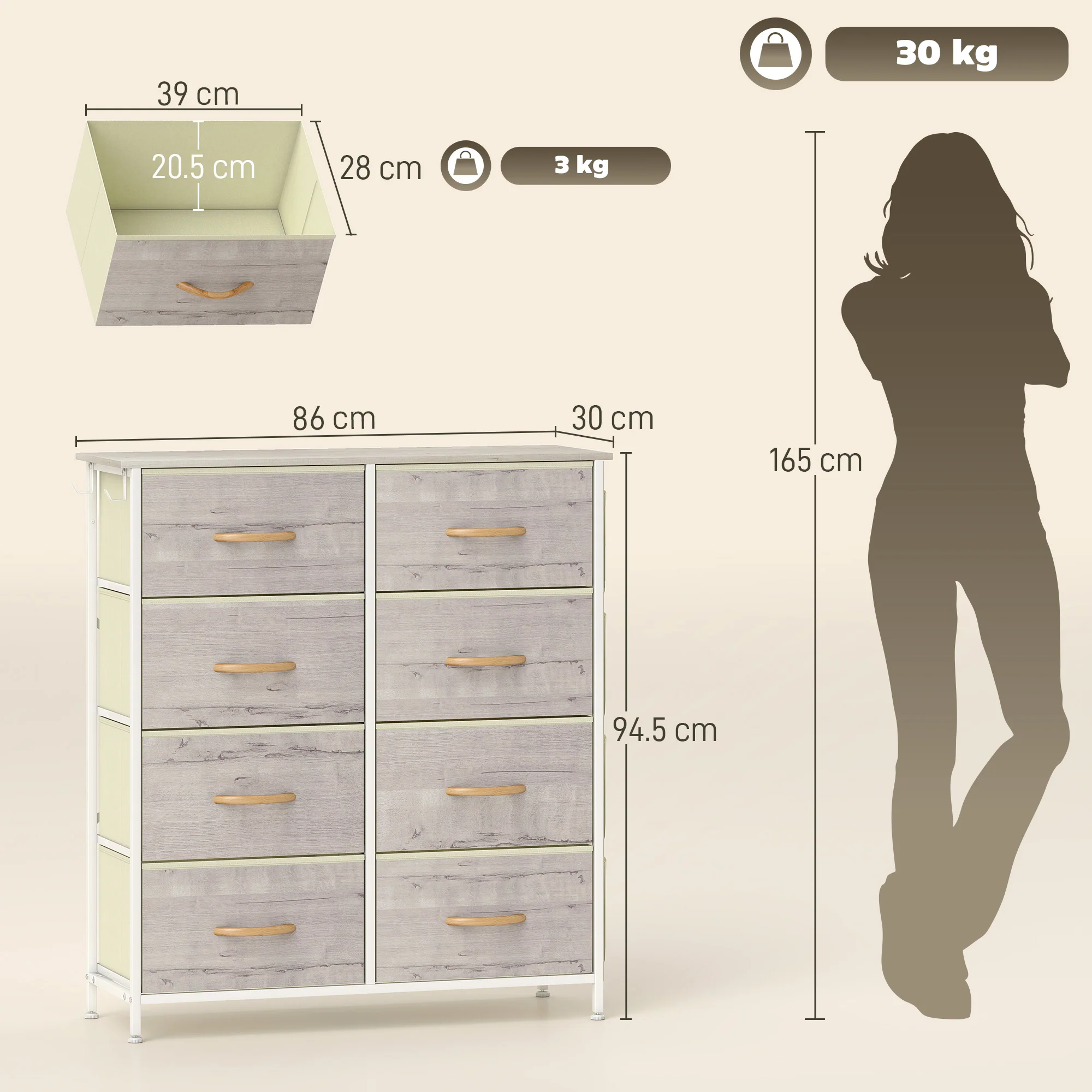 HOMCOM Fabric Chest Of Drawers, 8 Drawer Dresser For Bedroom - Image 23