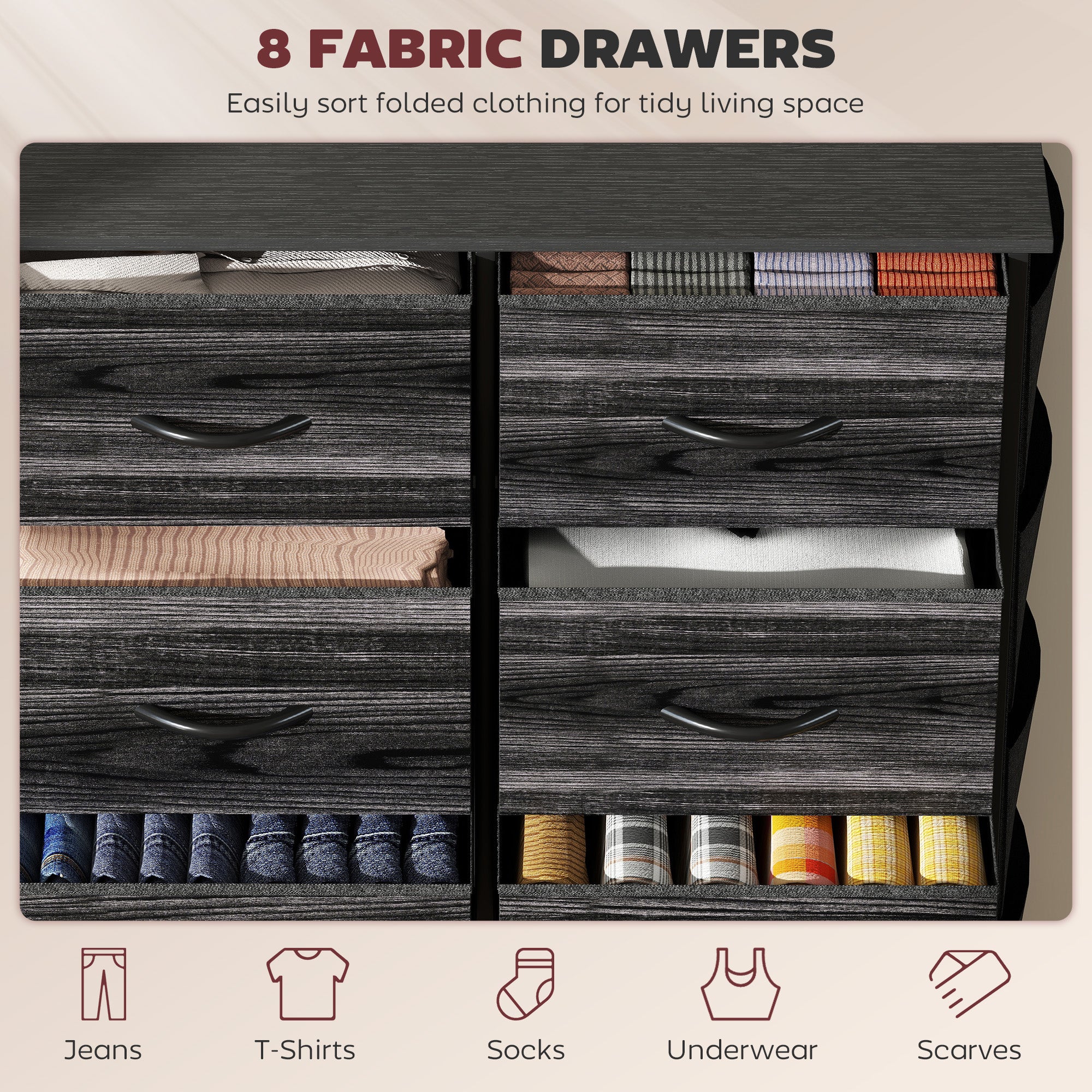 HOMCOM Fabric Chest Of Drawers, 8 Drawer Dresser For Bedroom - Image 3