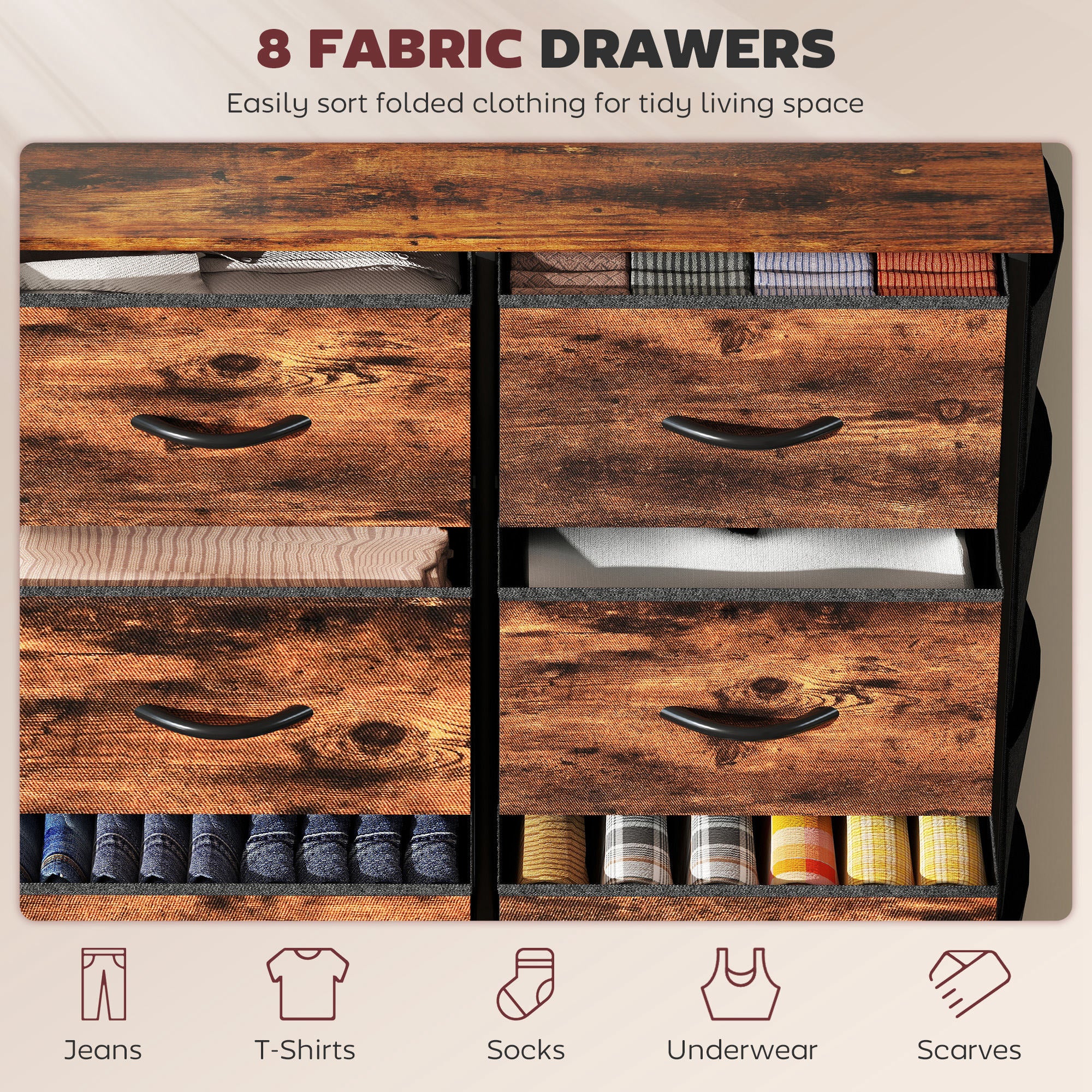 HOMCOM Fabric Chest Of Drawers, 8 Drawer Dresser For Bedroom - Image 30