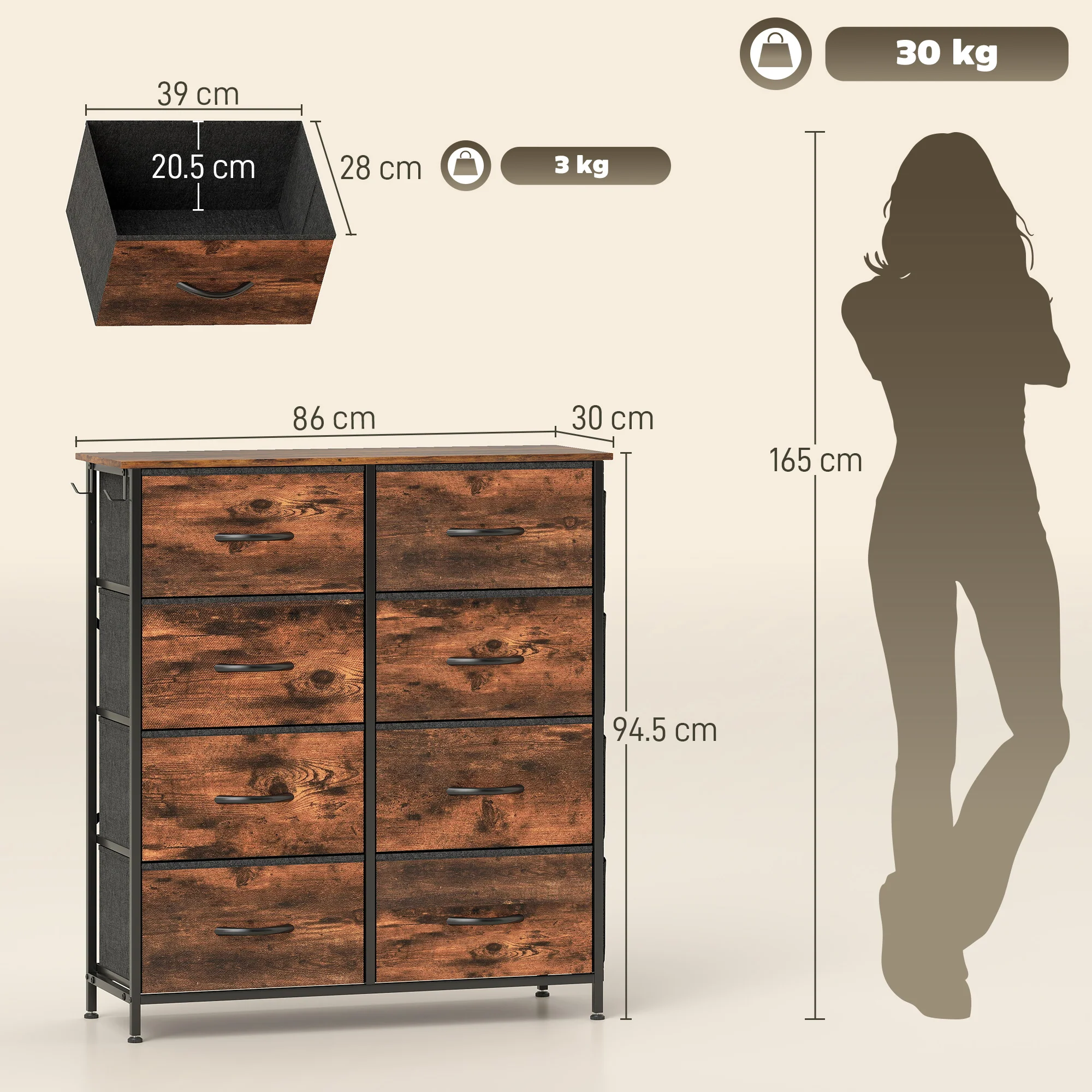 HOMCOM Fabric Chest Of Drawers, 8 Drawer Dresser For Bedroom - Image 32