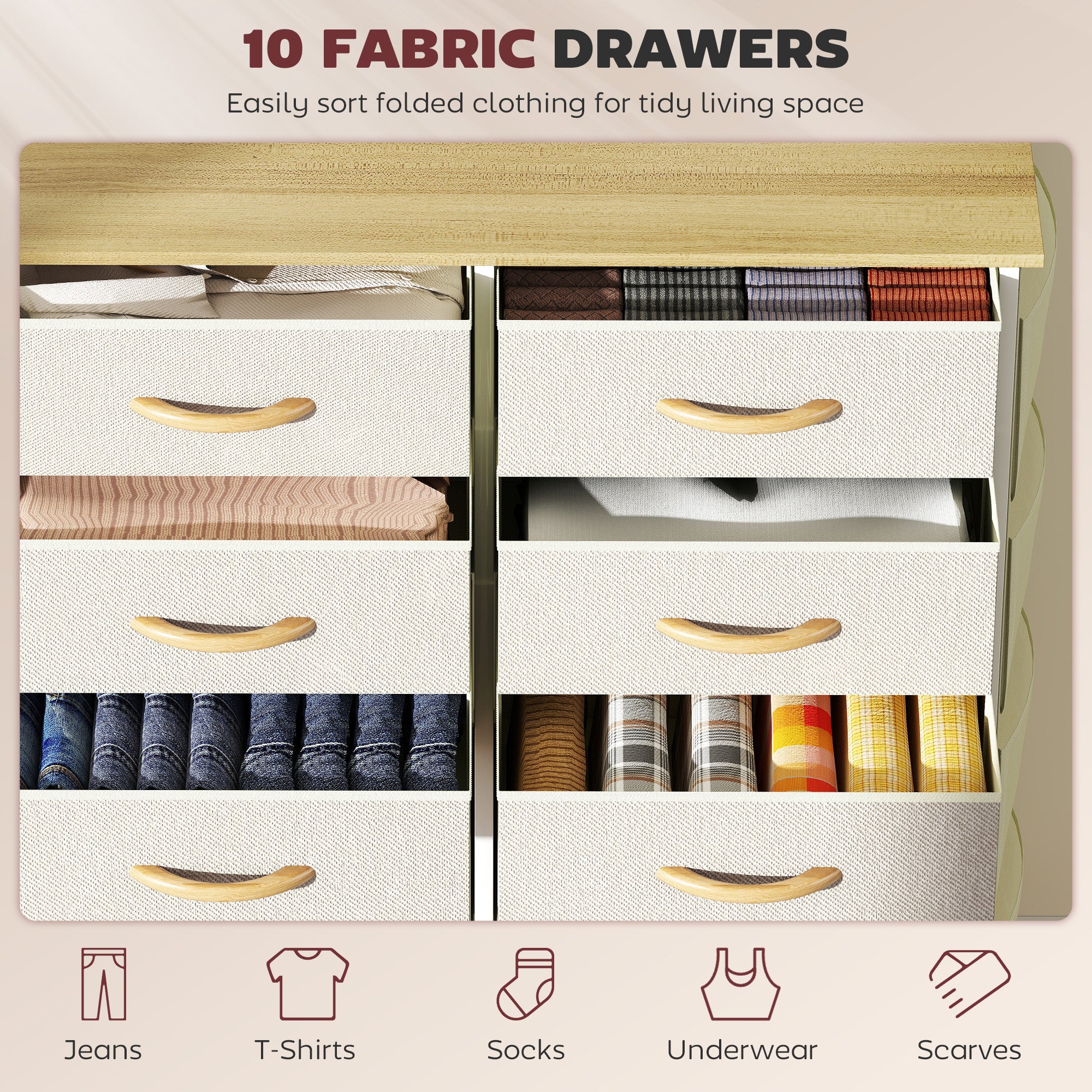 HOMCOM Fabric Chest Of Drawers, Dresser For Bedroom, - Image 31