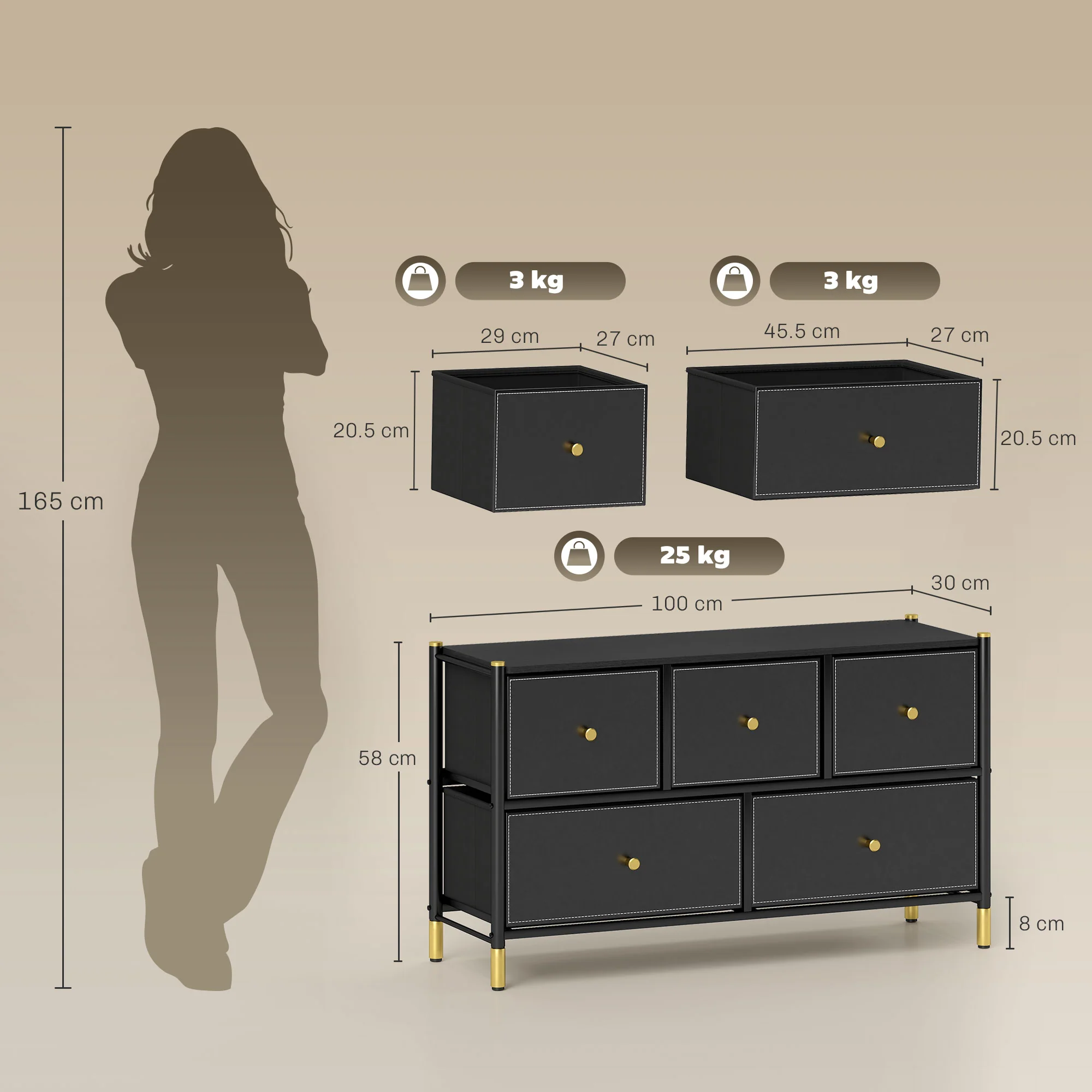 HOMCOM Fabric Chest Of Drawers With PU Leather Surface, For Bedroom - Image 6