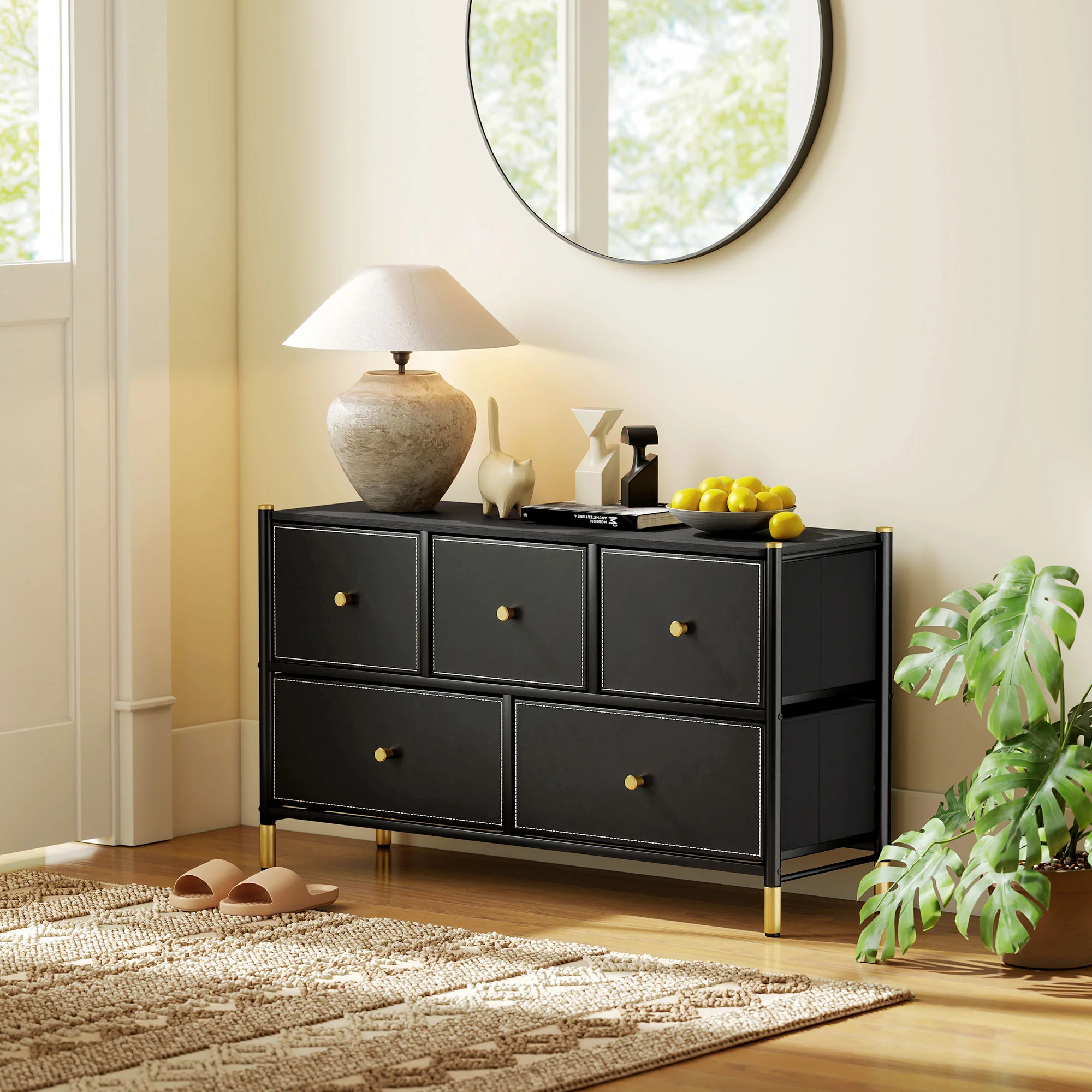 HOMCOM Fabric Chest Of Drawers With PU Leather Surface, For Bedroom - Image 9