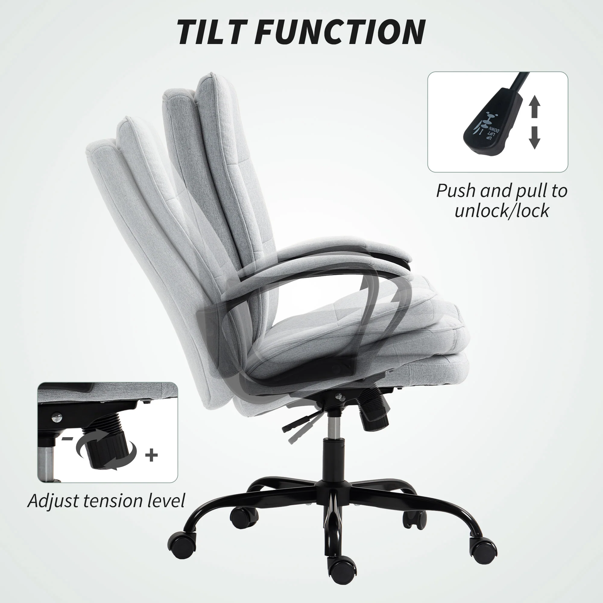 HOMCOM Fabric Office Chair, Computer Desk Chair For Home, Grey - Image 10