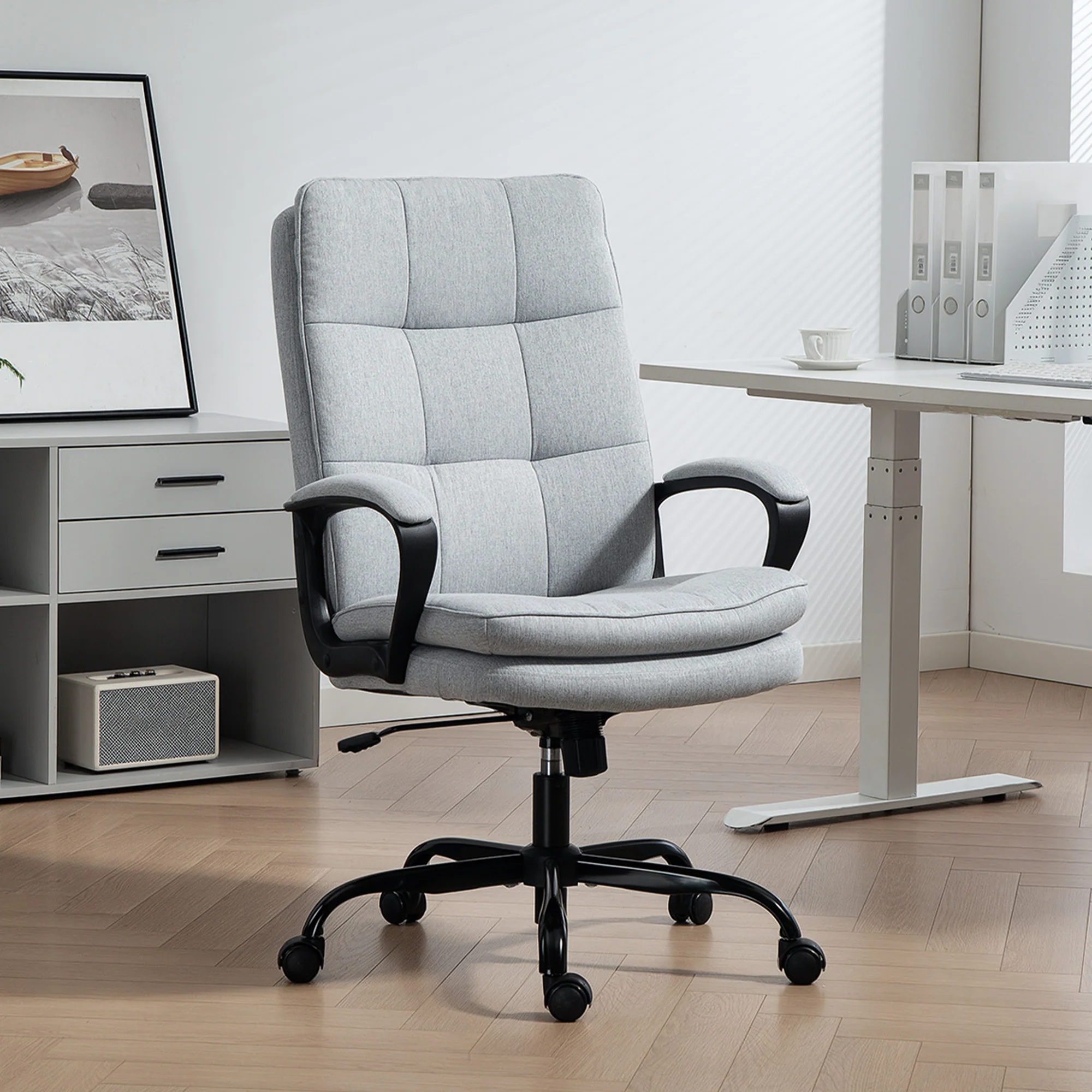 HOMCOM Fabric Office Chair, Computer Desk Chair For Home, Grey - Image 6