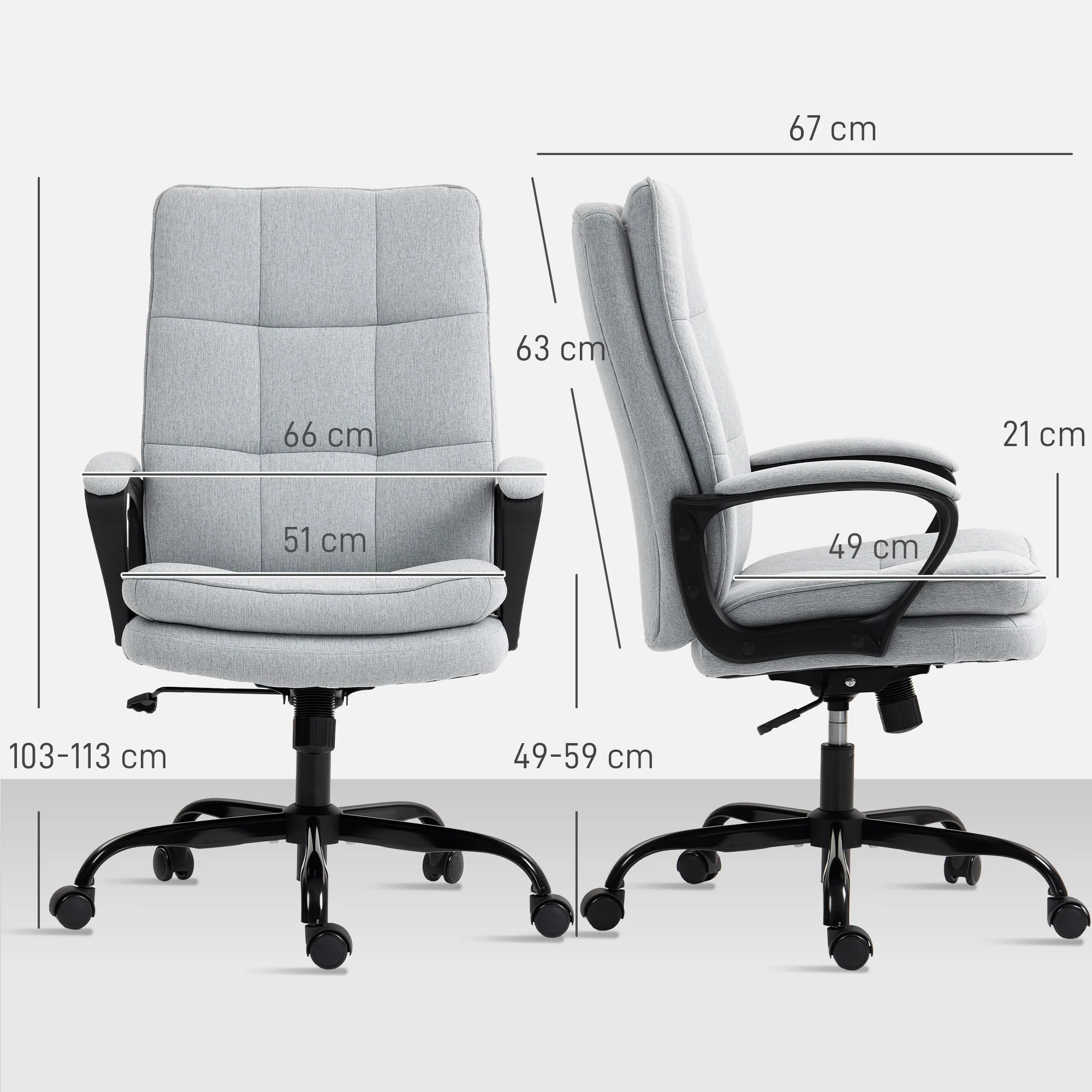 HOMCOM Fabric Office Chair, Computer Desk Chair For Home, Grey - Image 7