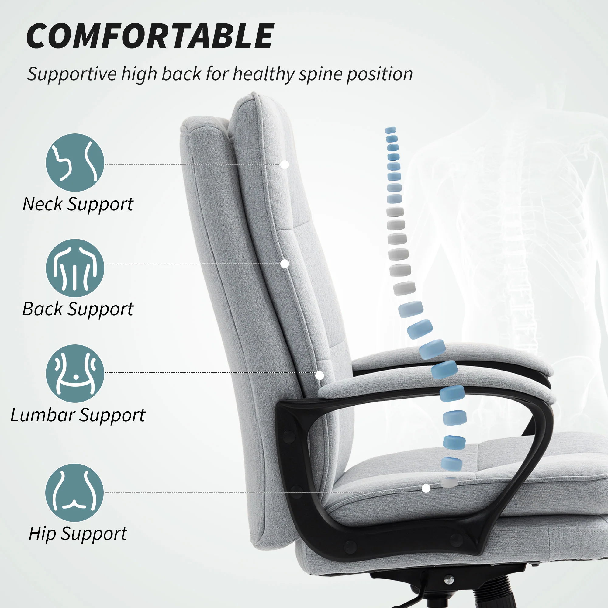 HOMCOM Fabric Office Chair, Computer Desk Chair For Home, Grey - Image 8