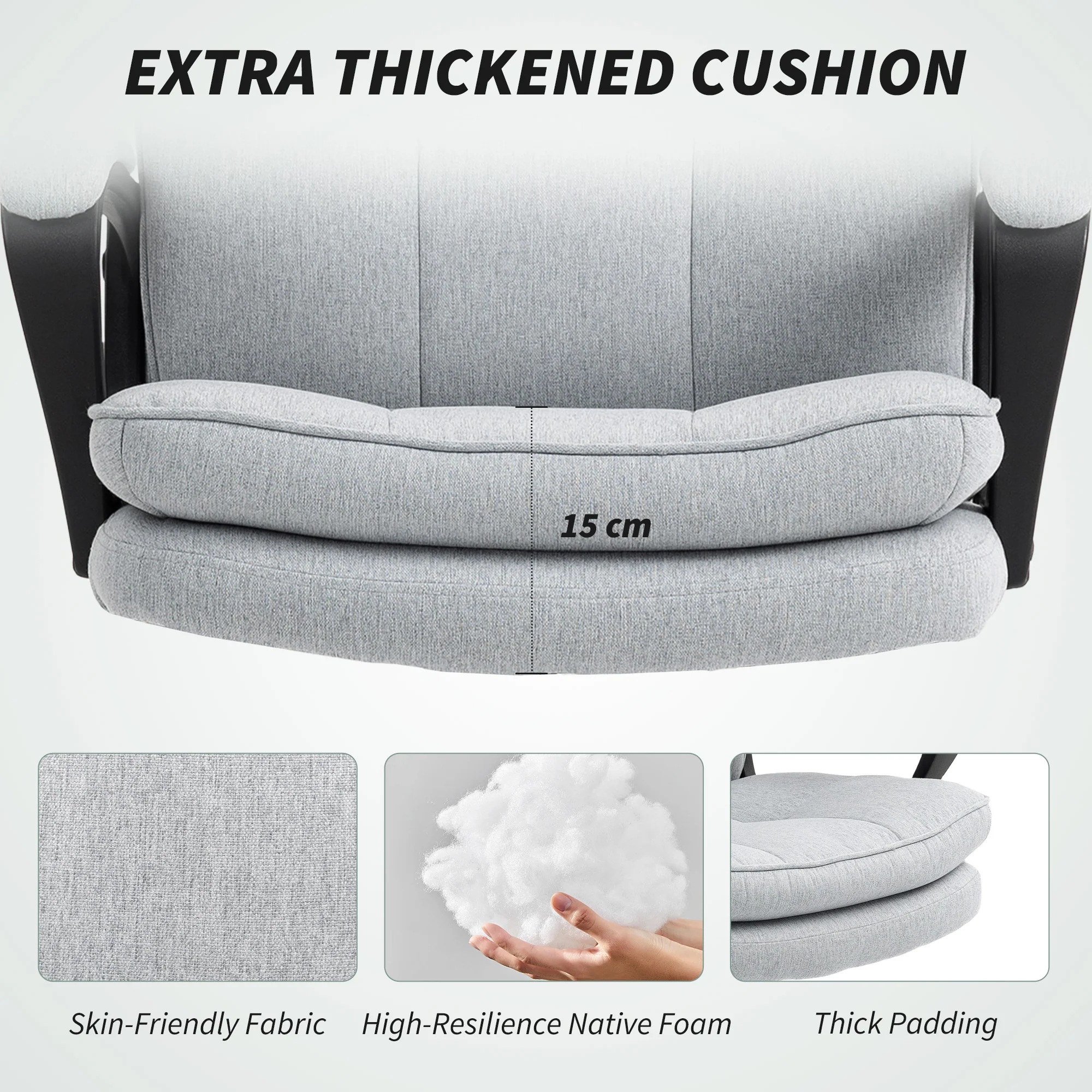 HOMCOM Fabric Office Chair, Computer Desk Chair For Home, Grey - Image 9