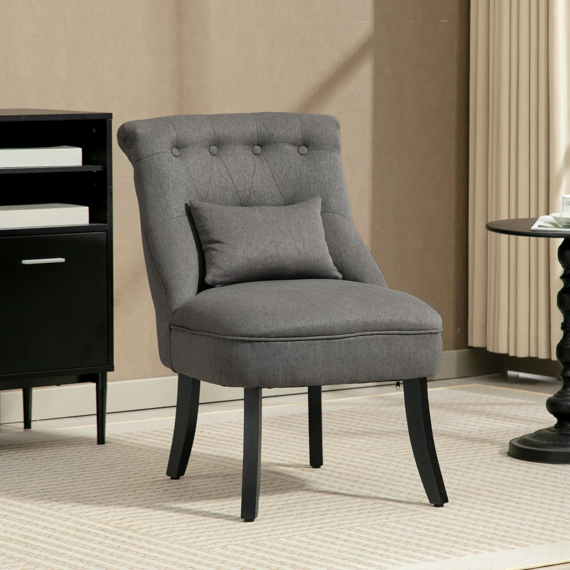 HOMCOM Fabric Single Sofa Upholstered With Pillow Wood Leg Charcoal Grey - Image 2