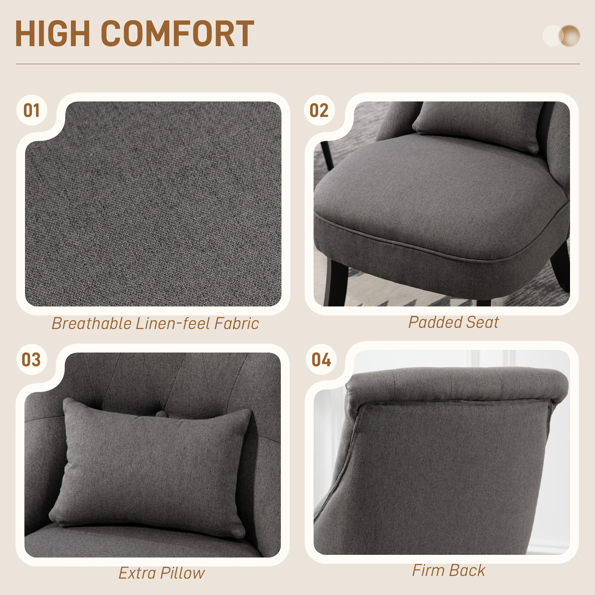 HOMCOM Fabric Single Sofa Upholstered With Pillow Wood Leg Charcoal Grey - Image 3