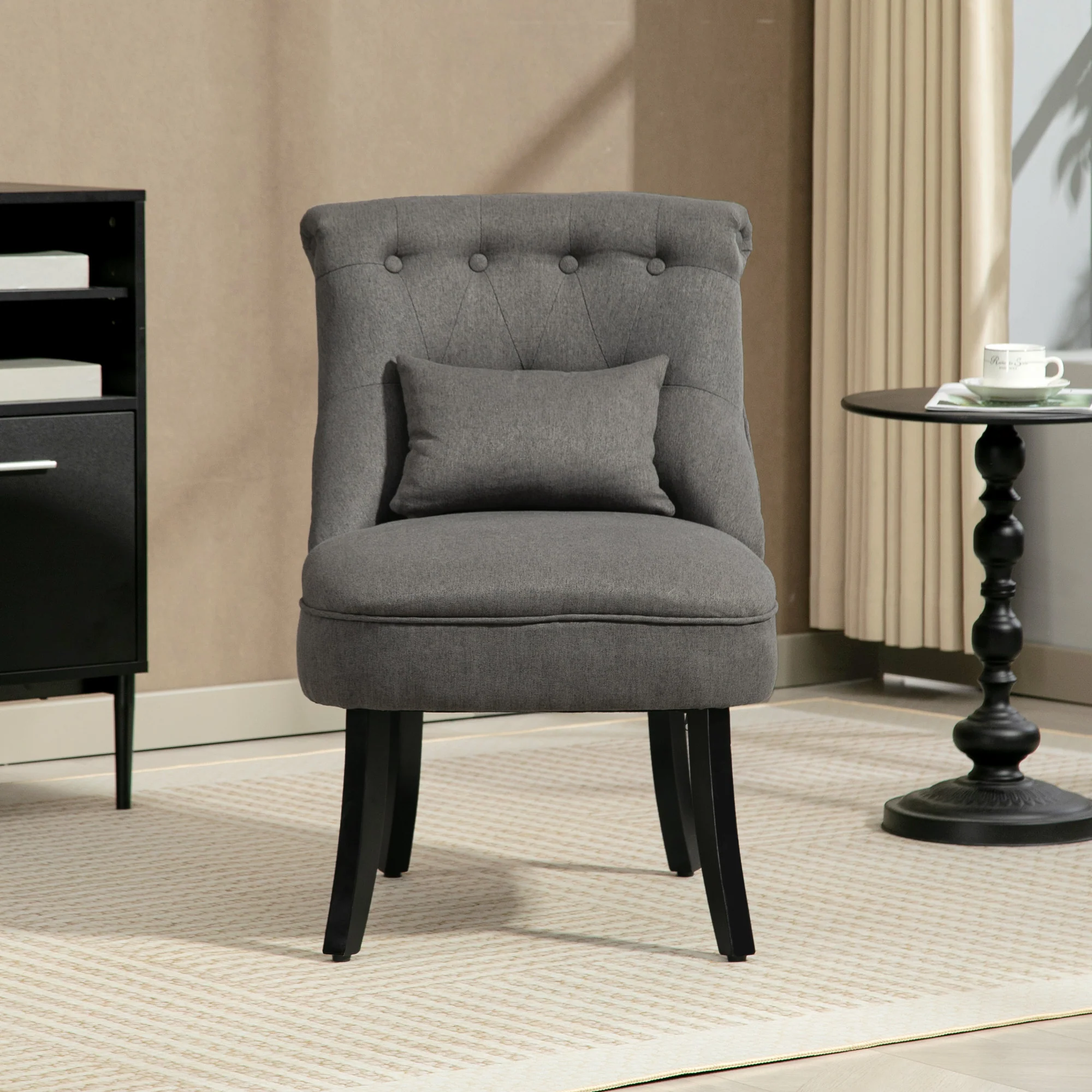 HOMCOM Fabric Single Sofa Upholstered With Pillow Wood Leg Charcoal Grey - Image 7