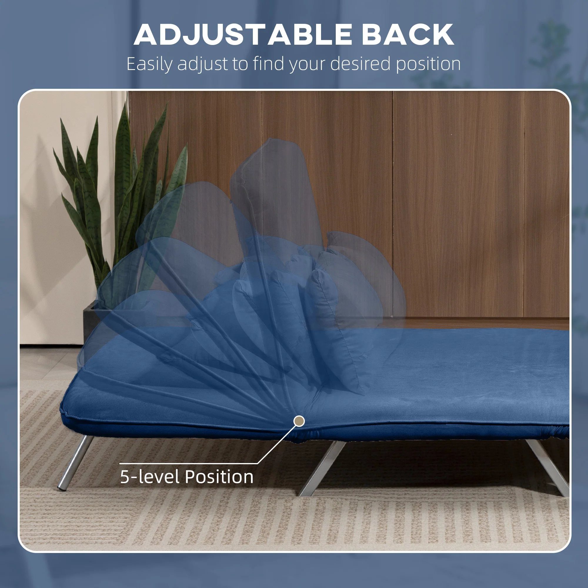 HOMCOM Fabric Sofa, Convertible 2 Seater Sofa Bed w/ Pillows, Dark Blue - Image 4