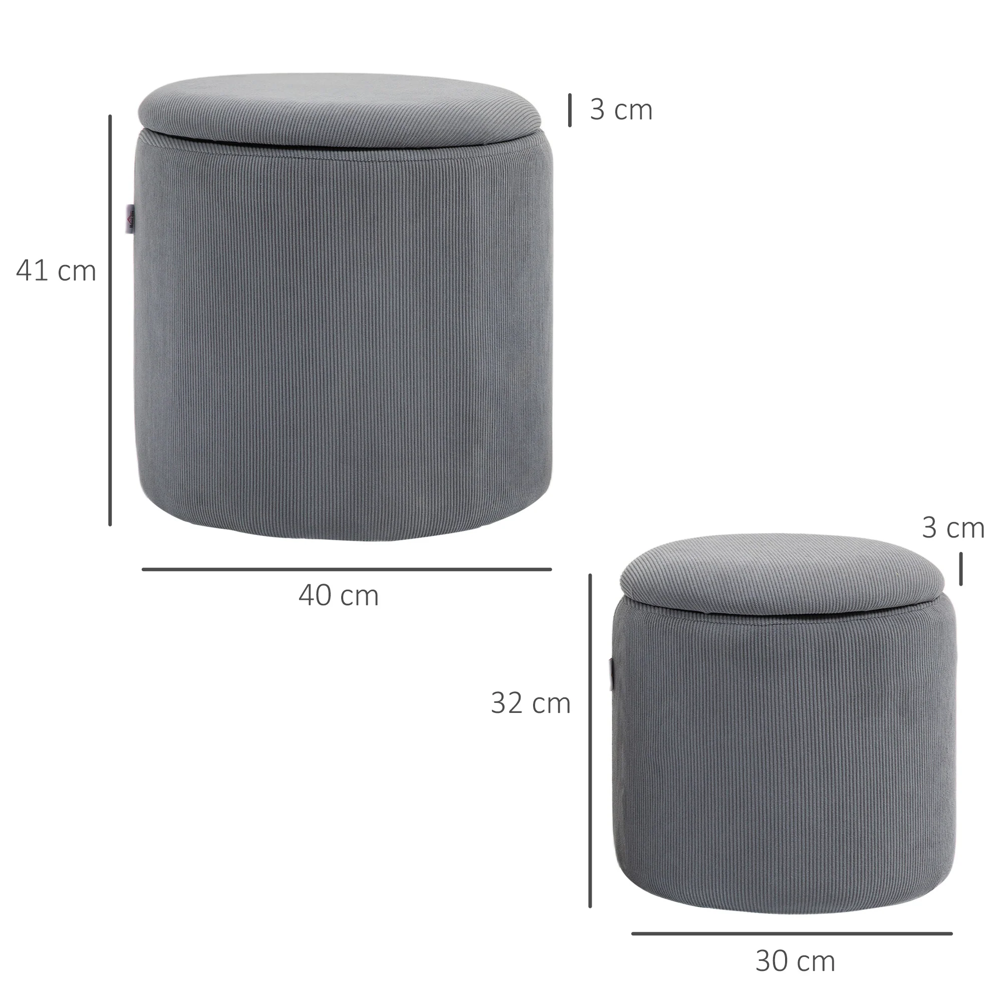 HOMCOM Fabric Storage Ottoman With Removable Lid, Set Of 2, Light Grey - Image 5
