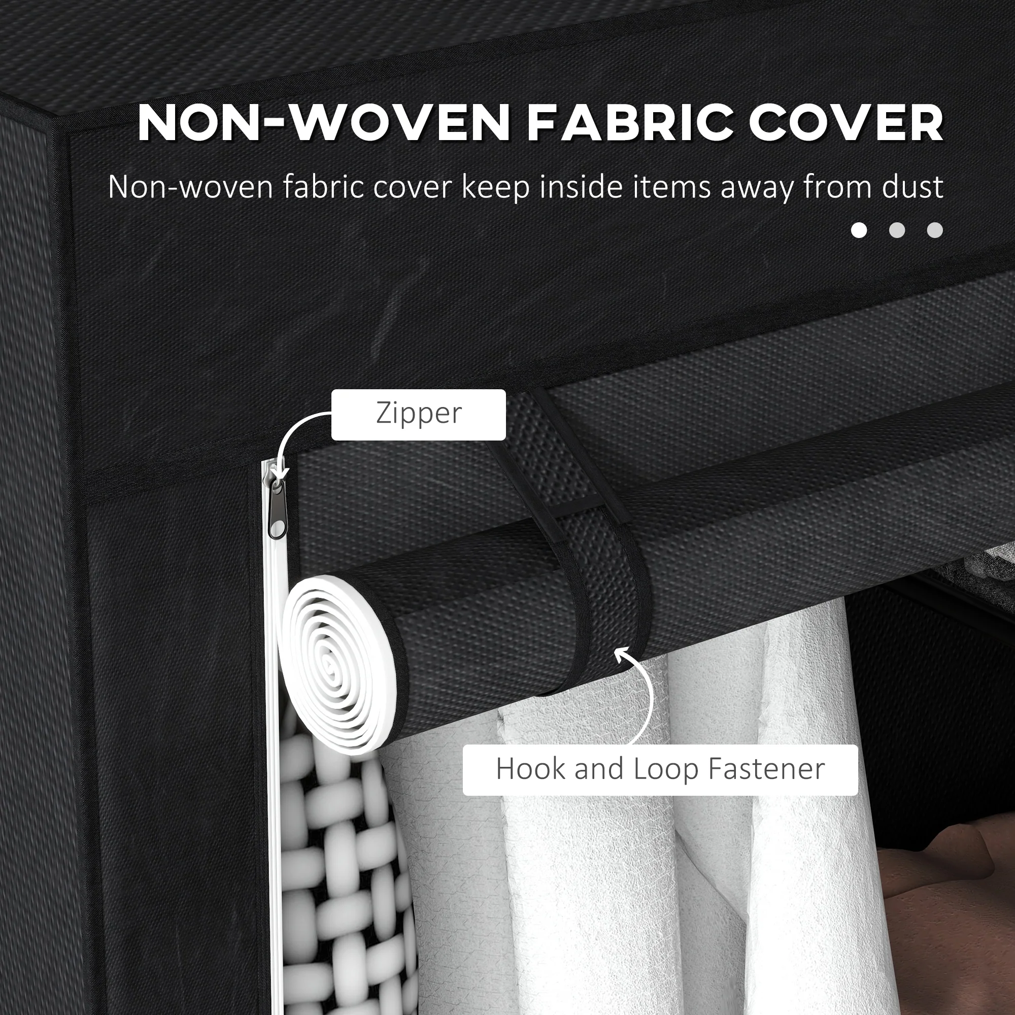 HOMCOM Fabric Wardrobe W/ Shelves Hanging Rail Foldable Closets Black - Image 4