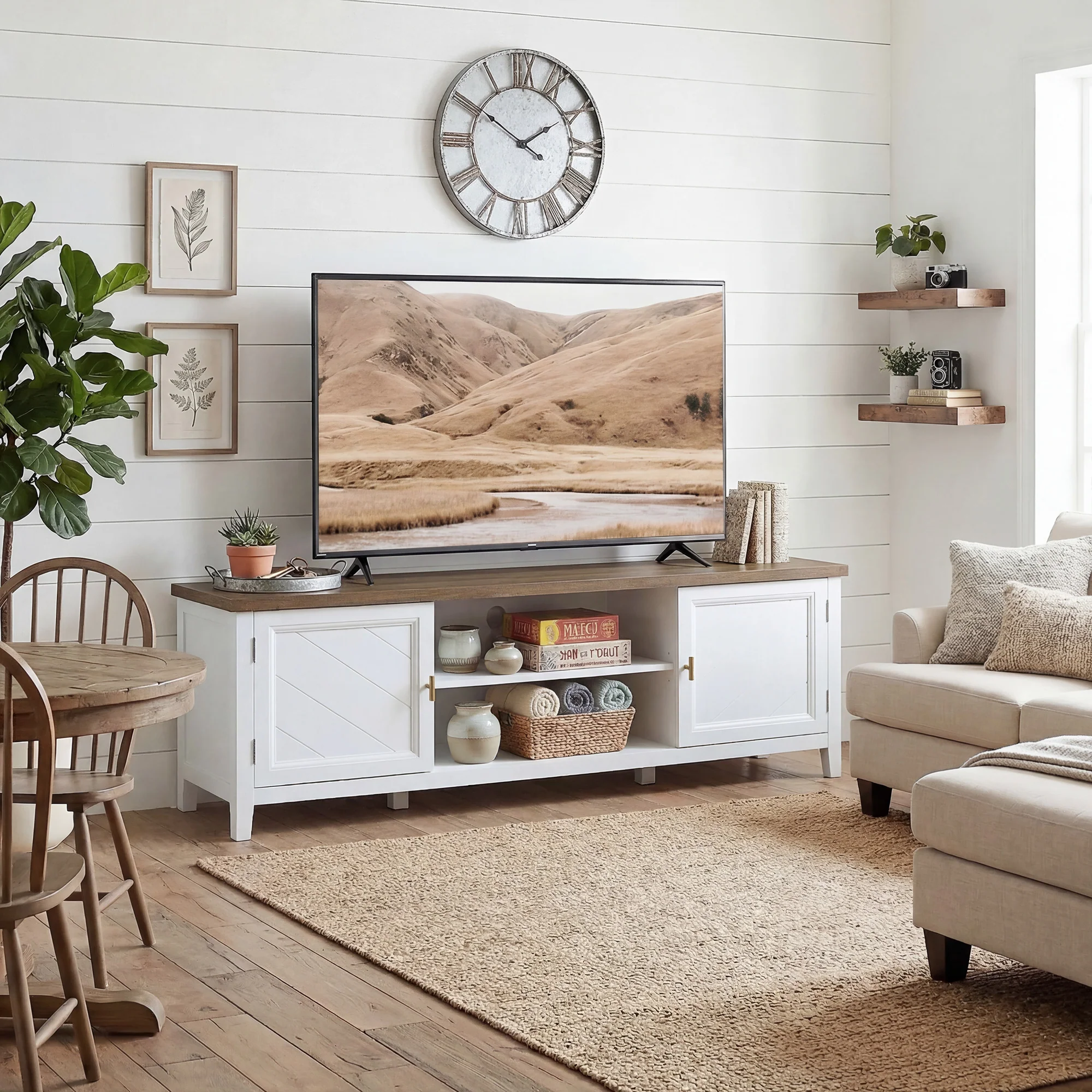 HOMCOM Farmhouse TV Stand For TVs Up To 42 Inch, Media Console Table - Image 2