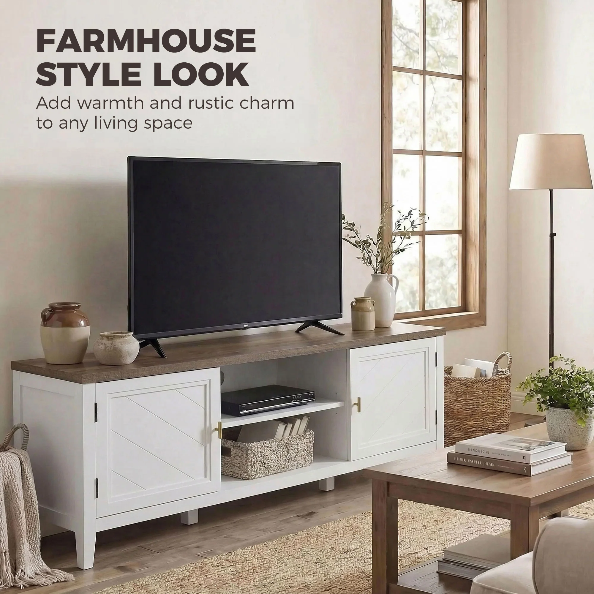 HOMCOM Farmhouse TV Stand For TVs Up To 42 Inch, Media Console Table - Image 3