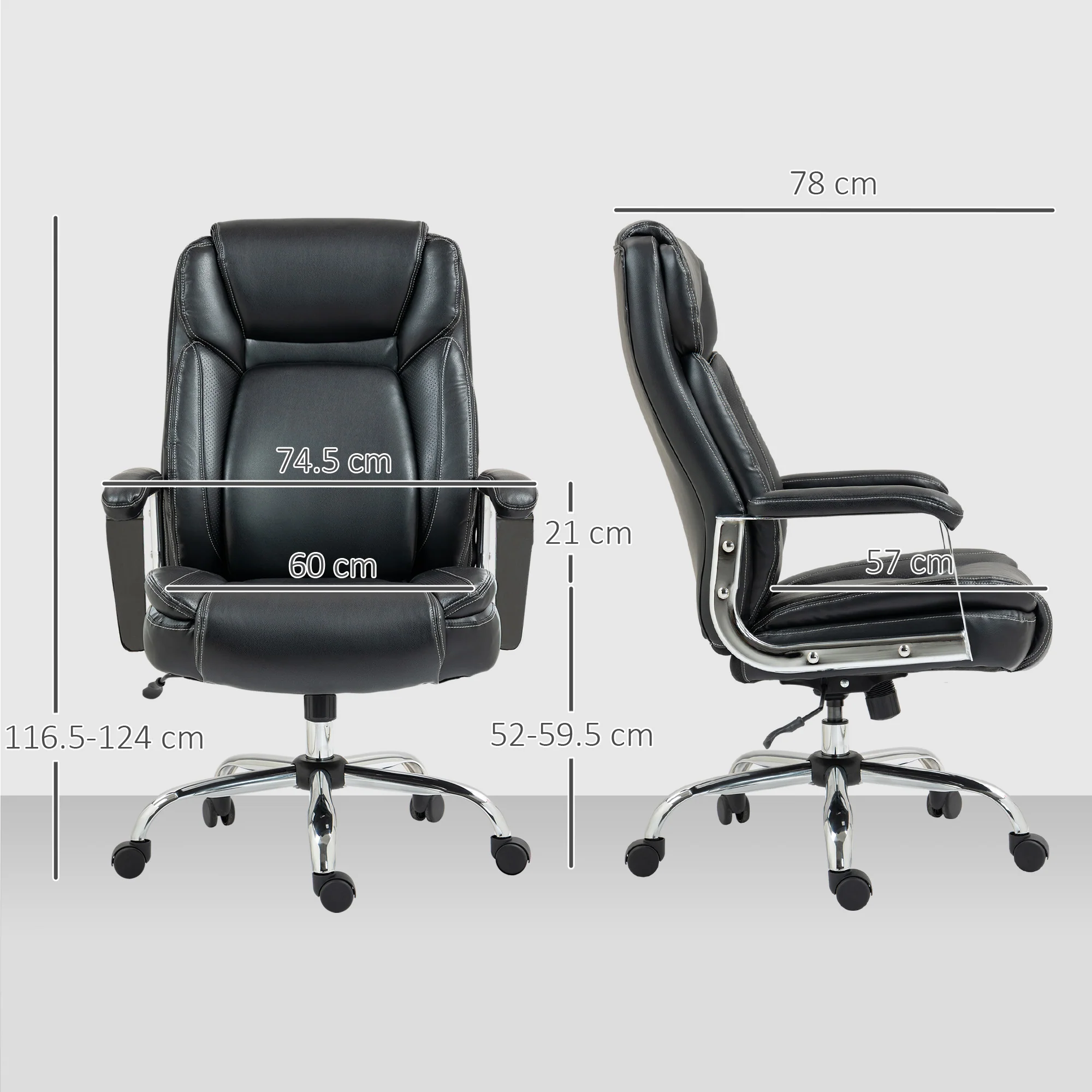 HOMCOM Faux Leather Desk Chair With Adjustable Height, 227kg 500LBS, Black - Image 5