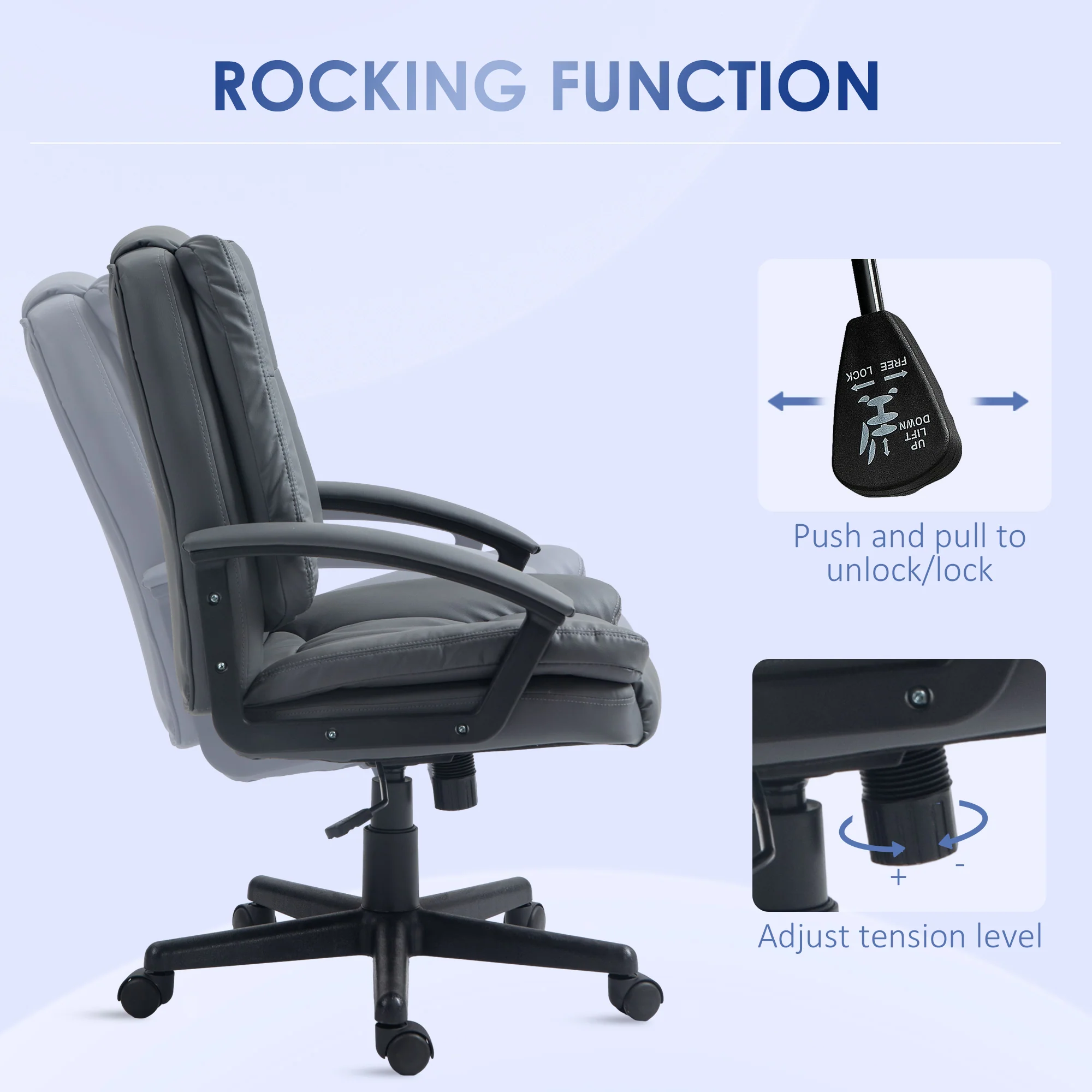 HOMCOM Faux Leather Home Office Chair Mid Back Desk Chair With Arms - Dark Grey/Light Grey - Image 13