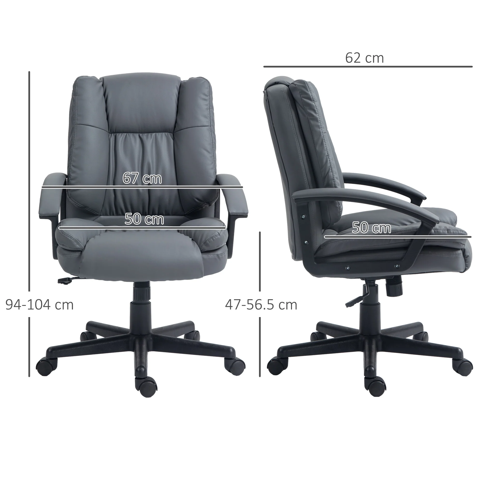 HOMCOM Faux Leather Home Office Chair Mid Back Desk Chair With Arms - Dark Grey/Light Grey - Image 14