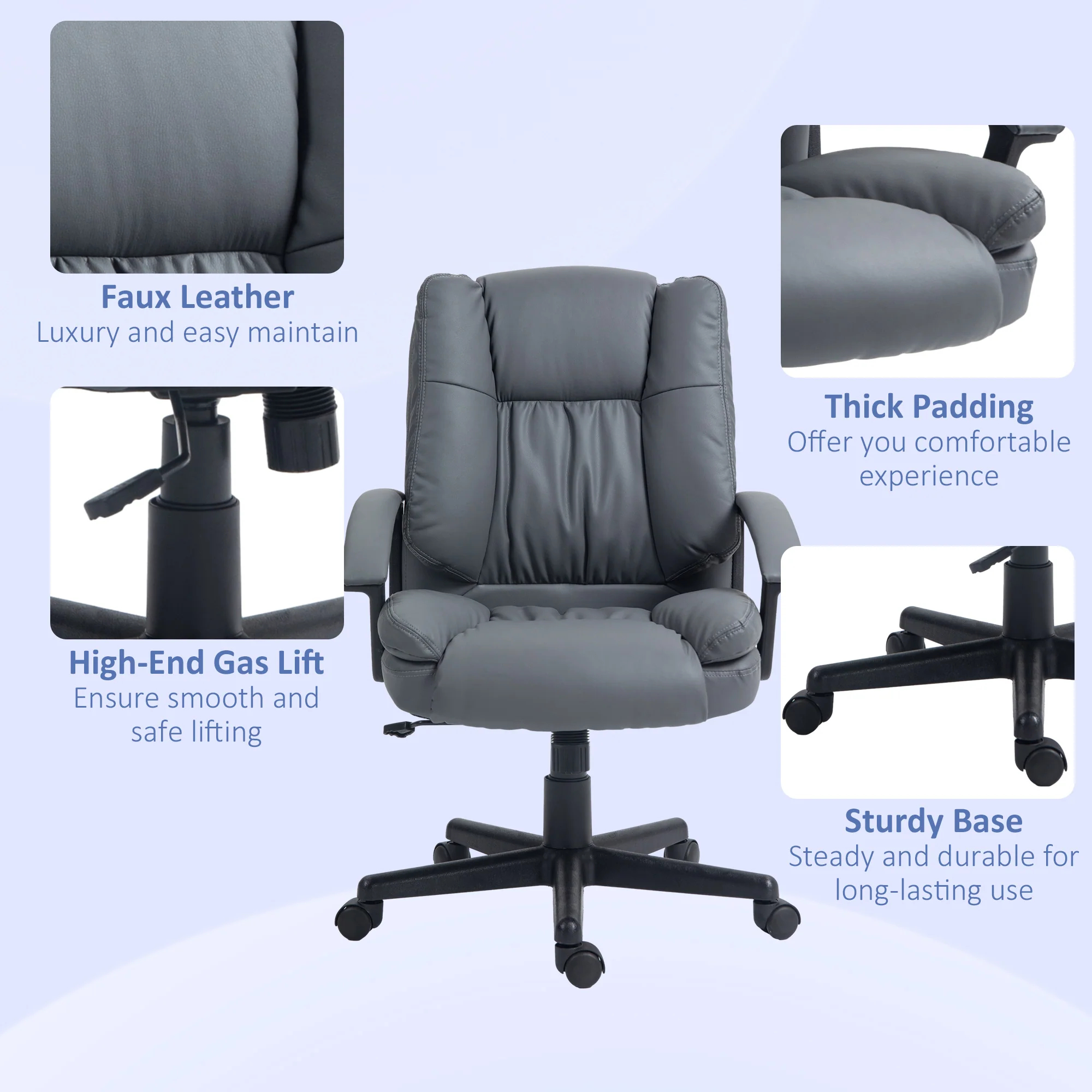 HOMCOM Faux Leather Home Office Chair Mid Back Desk Chair With Arms - Dark Grey/Light Grey - Image 16
