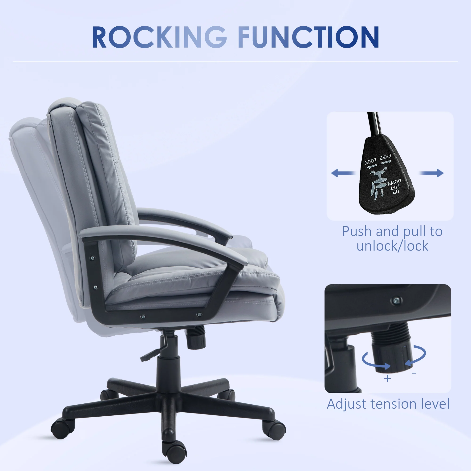 HOMCOM Faux Leather Home Office Chair Mid Back Desk Chair With Arms - Dark Grey/Light Grey - Image 4
