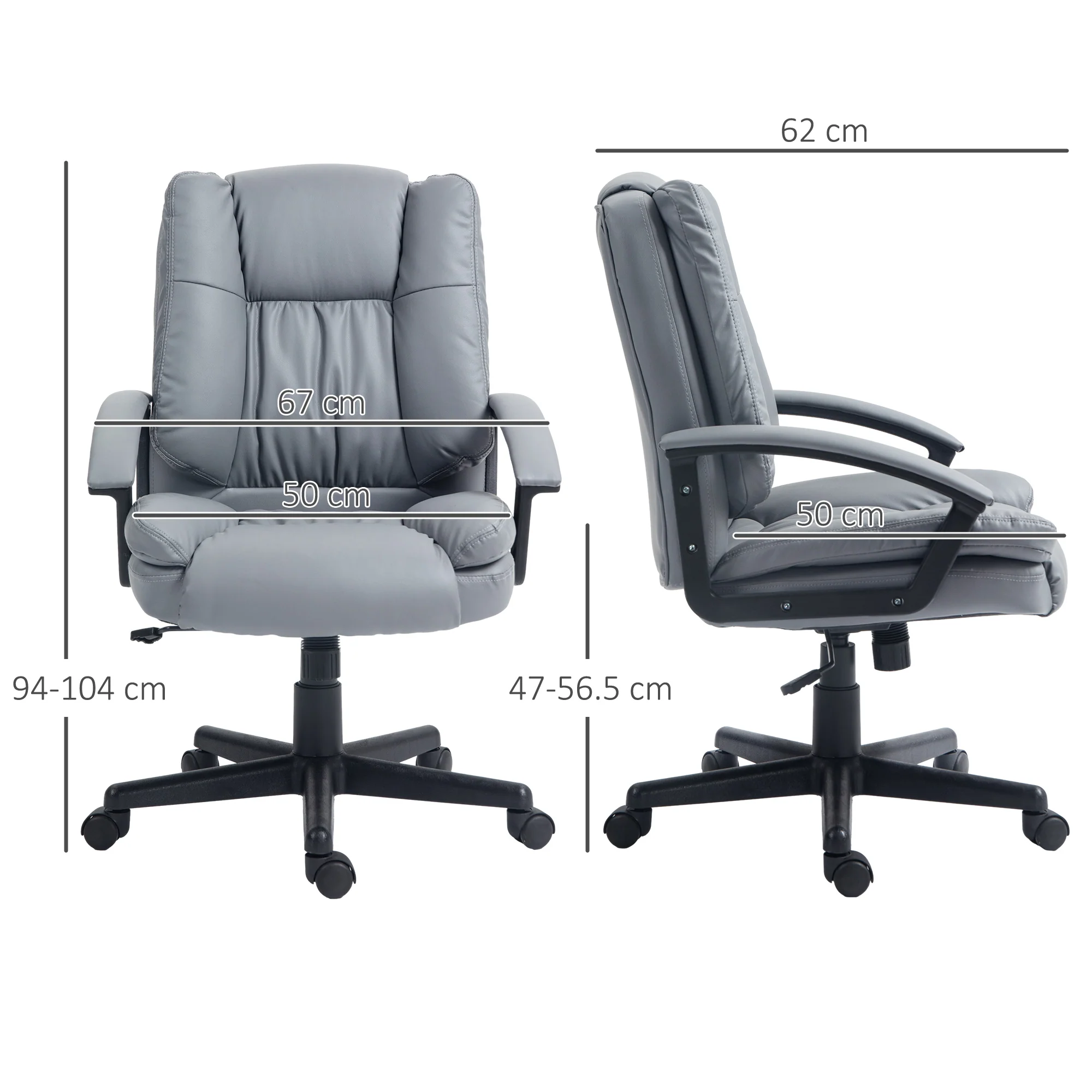 HOMCOM Faux Leather Home Office Chair Mid Back Desk Chair With Arms - Dark Grey/Light Grey - Image 5