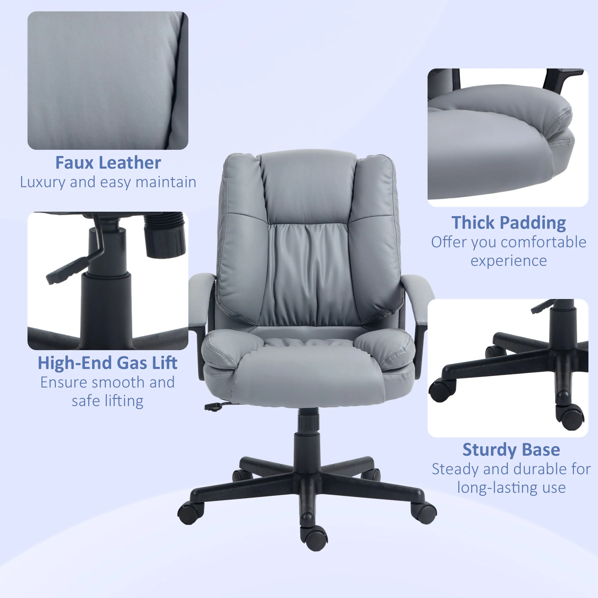HOMCOM Faux Leather Home Office Chair Mid Back Desk Chair With Arms - Dark Grey/Light Grey - Image 7