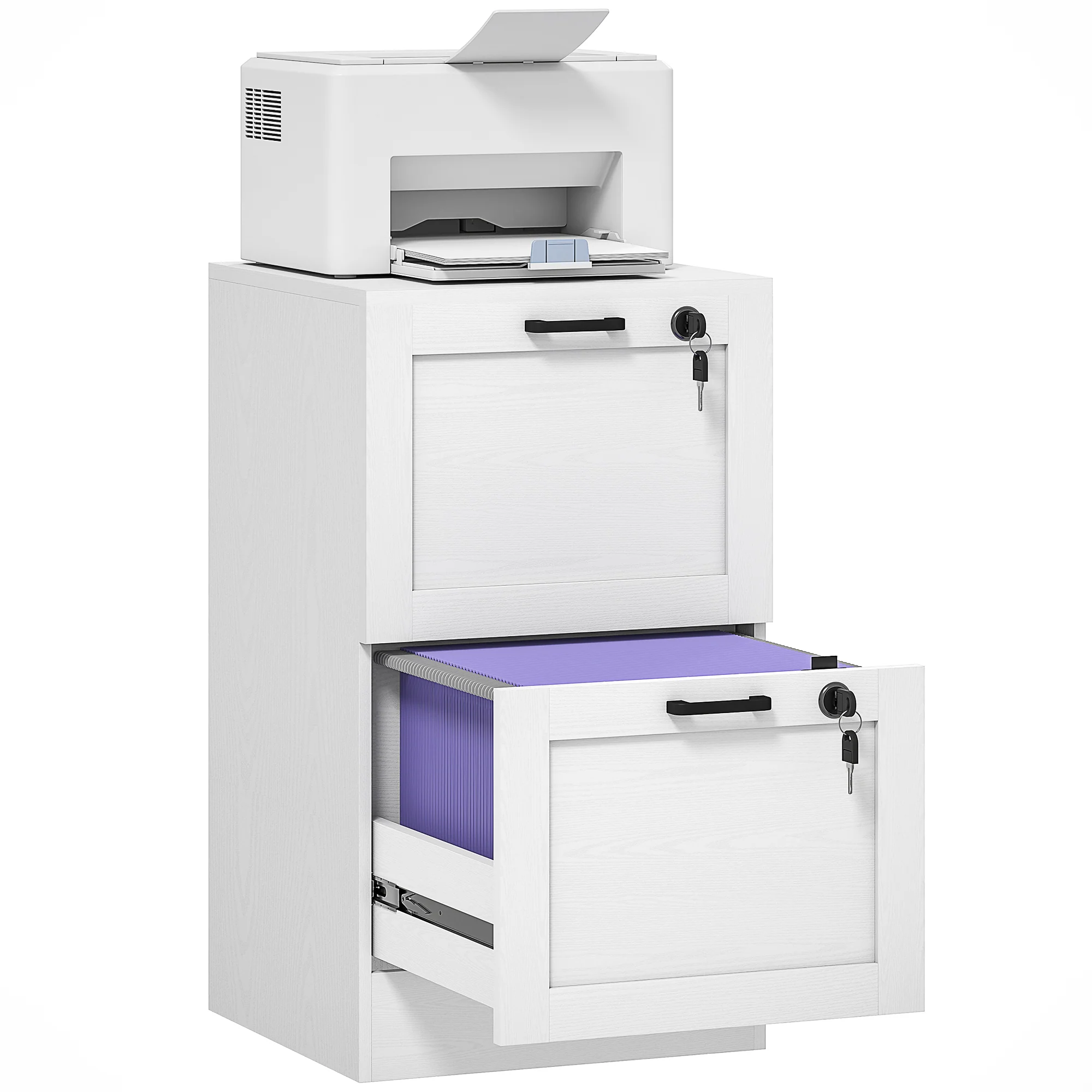 HOMCOM File Cabinet, Lockable Filing Cabinet For A4 Letter, White