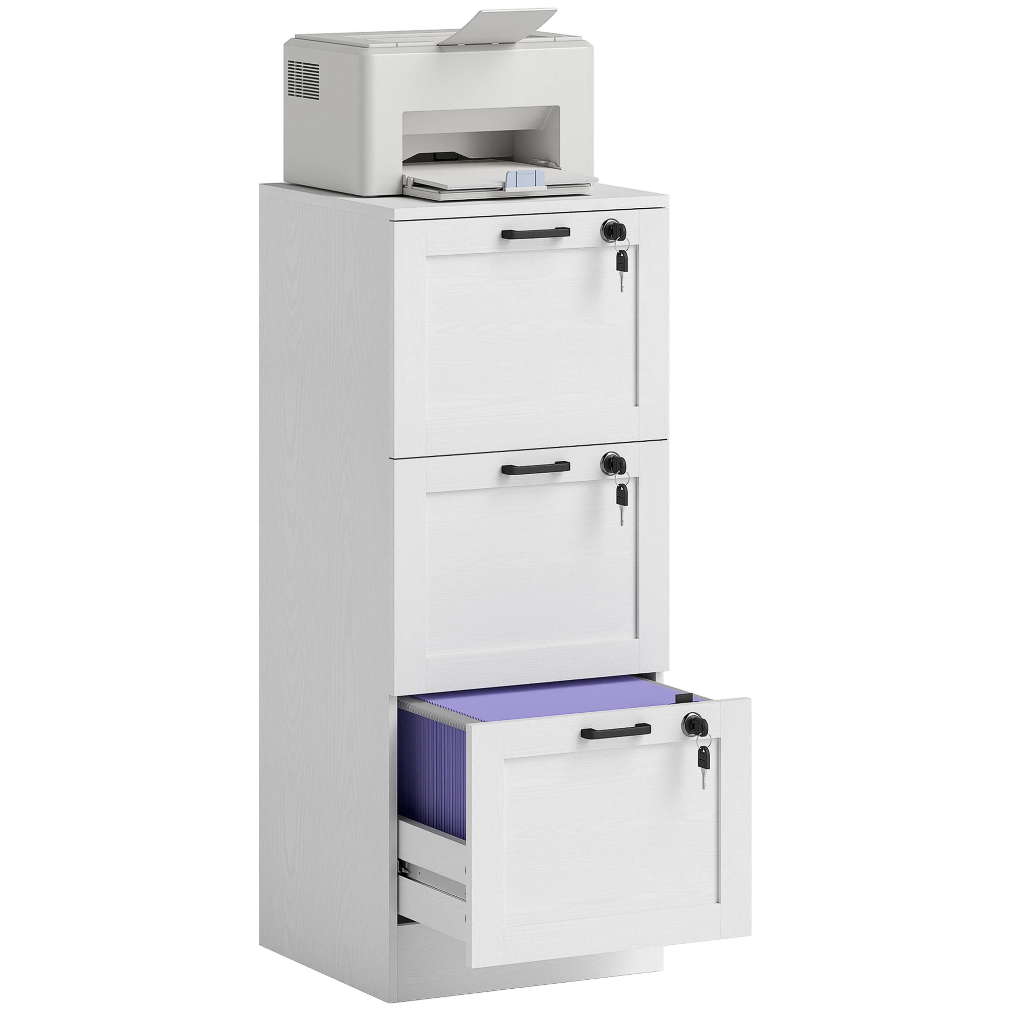 HOMCOM File Cabinet, Lockable Filing Cabinet For A4 Letter, White - Image 10