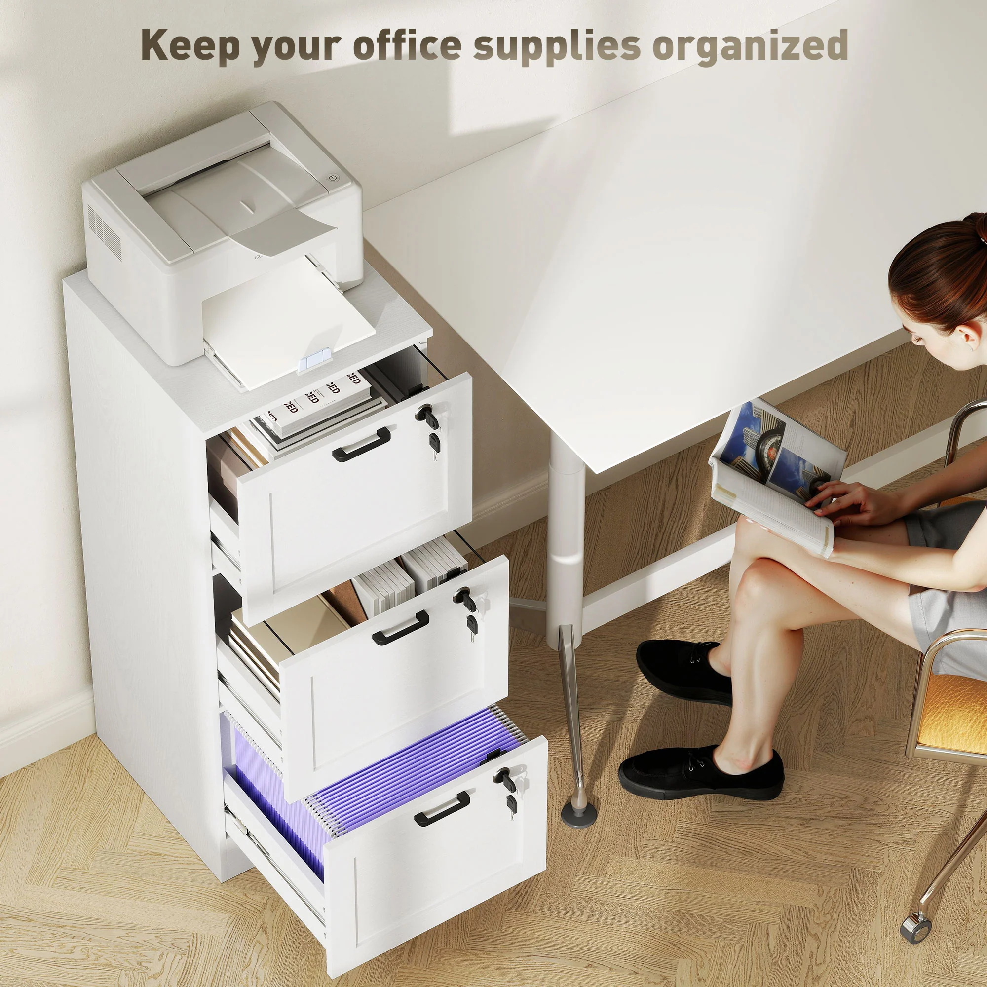HOMCOM File Cabinet, Lockable Filing Cabinet For A4 Letter, White - Image 12
