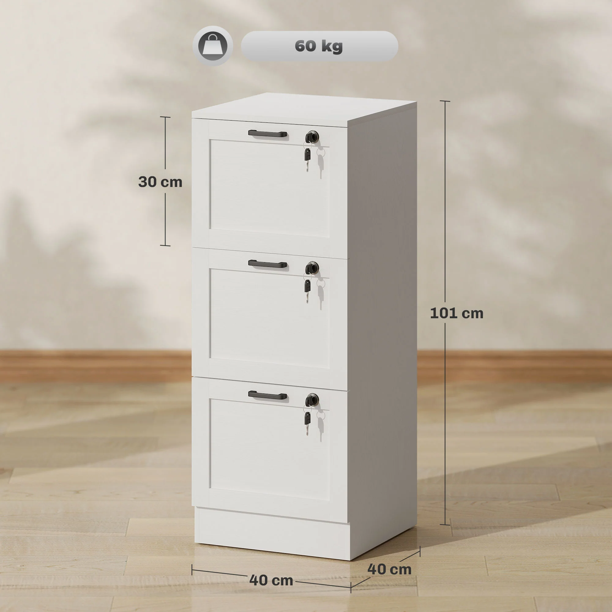 HOMCOM File Cabinet, Lockable Filing Cabinet For A4 Letter, White - Image 14