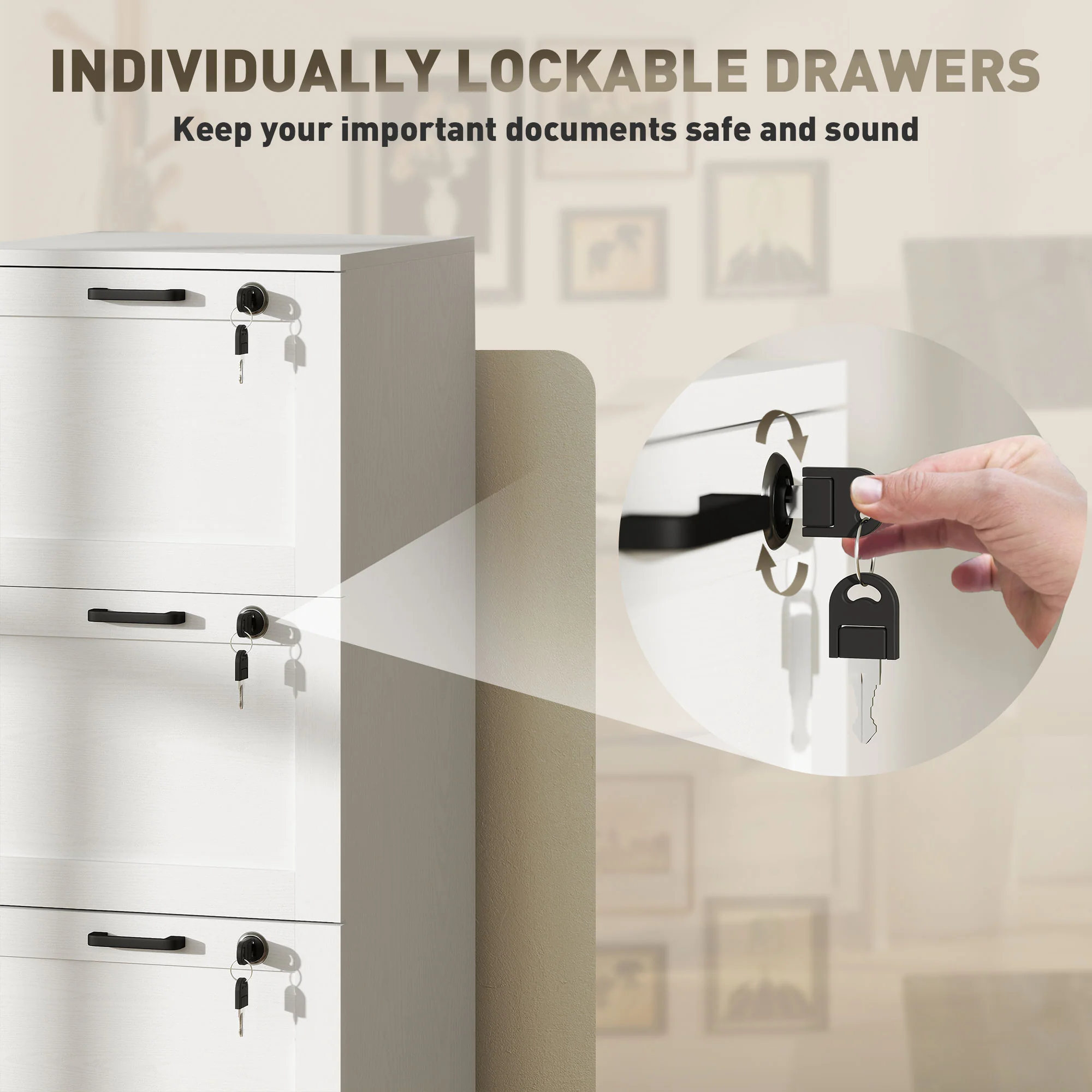 HOMCOM File Cabinet, Lockable Filing Cabinet For A4 Letter, White - Image 15