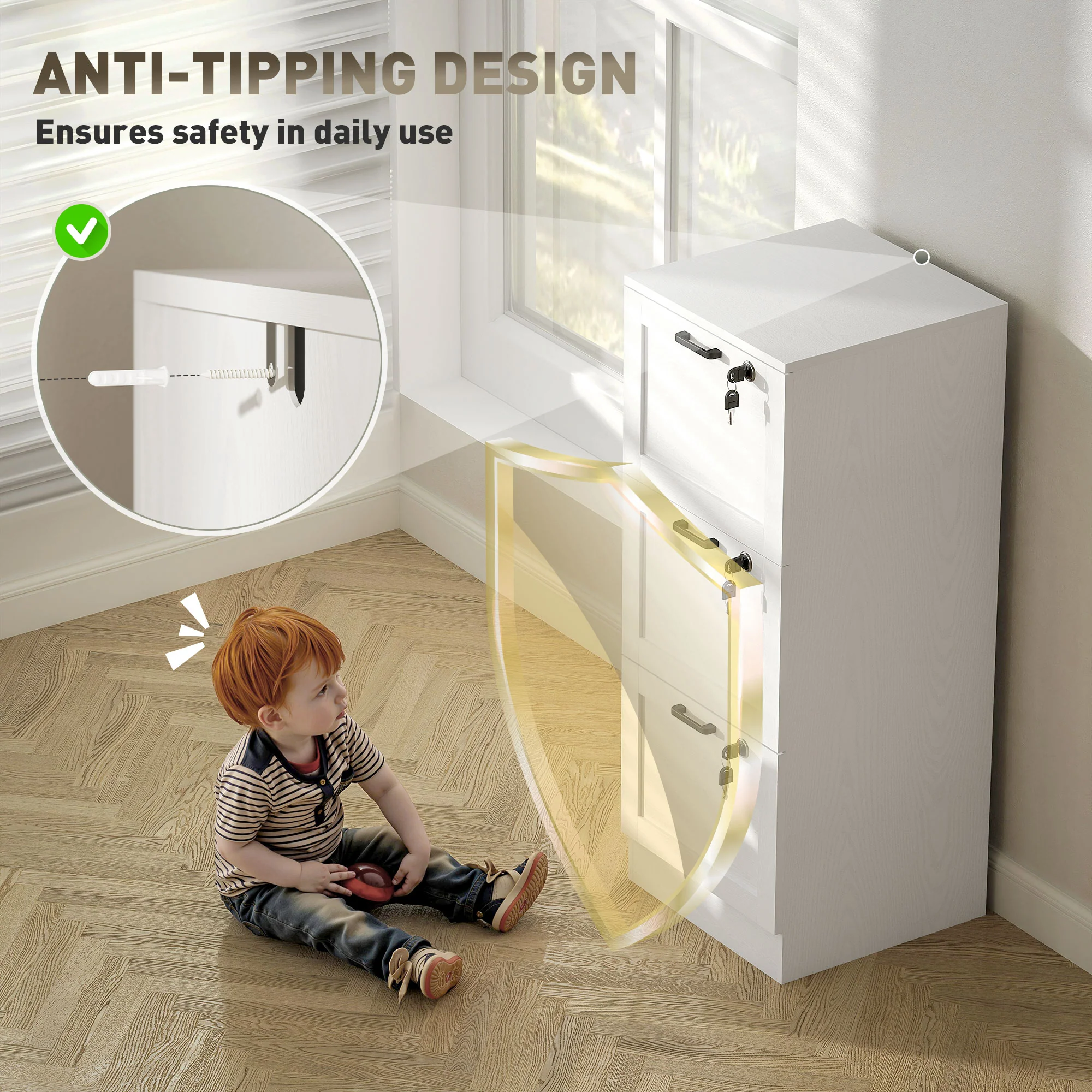 HOMCOM File Cabinet, Lockable Filing Cabinet For A4 Letter, White - Image 16