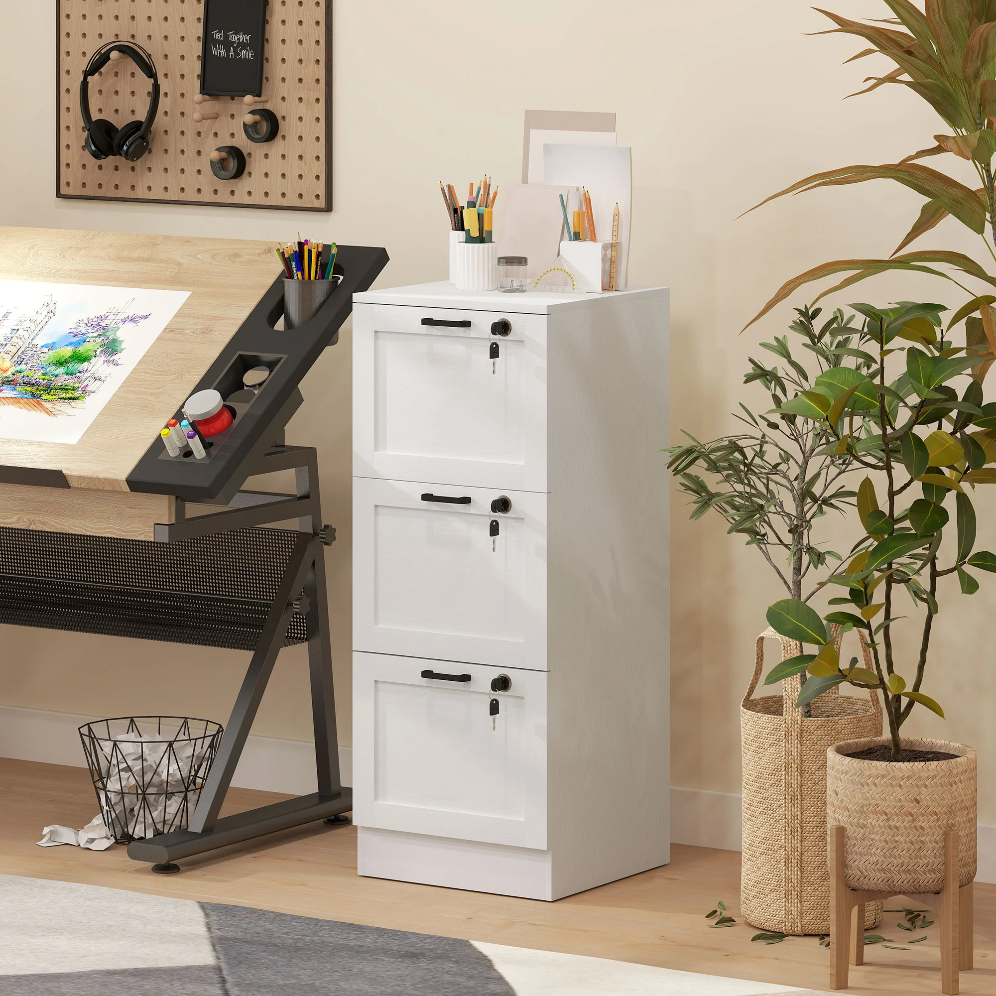 HOMCOM File Cabinet, Lockable Filing Cabinet For A4 Letter, White - Image 17