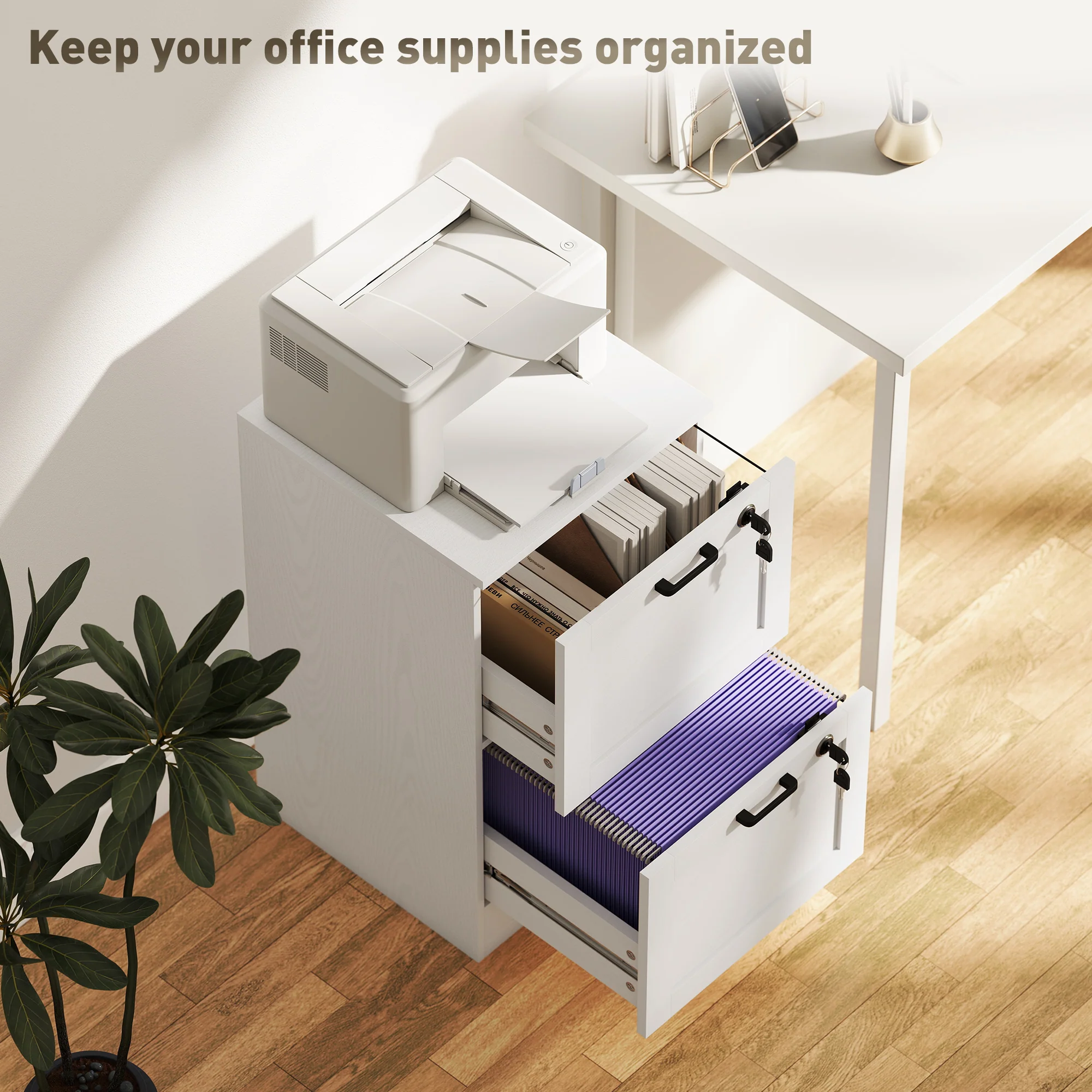 HOMCOM File Cabinet, Lockable Filing Cabinet For A4 Letter, White - Image 3