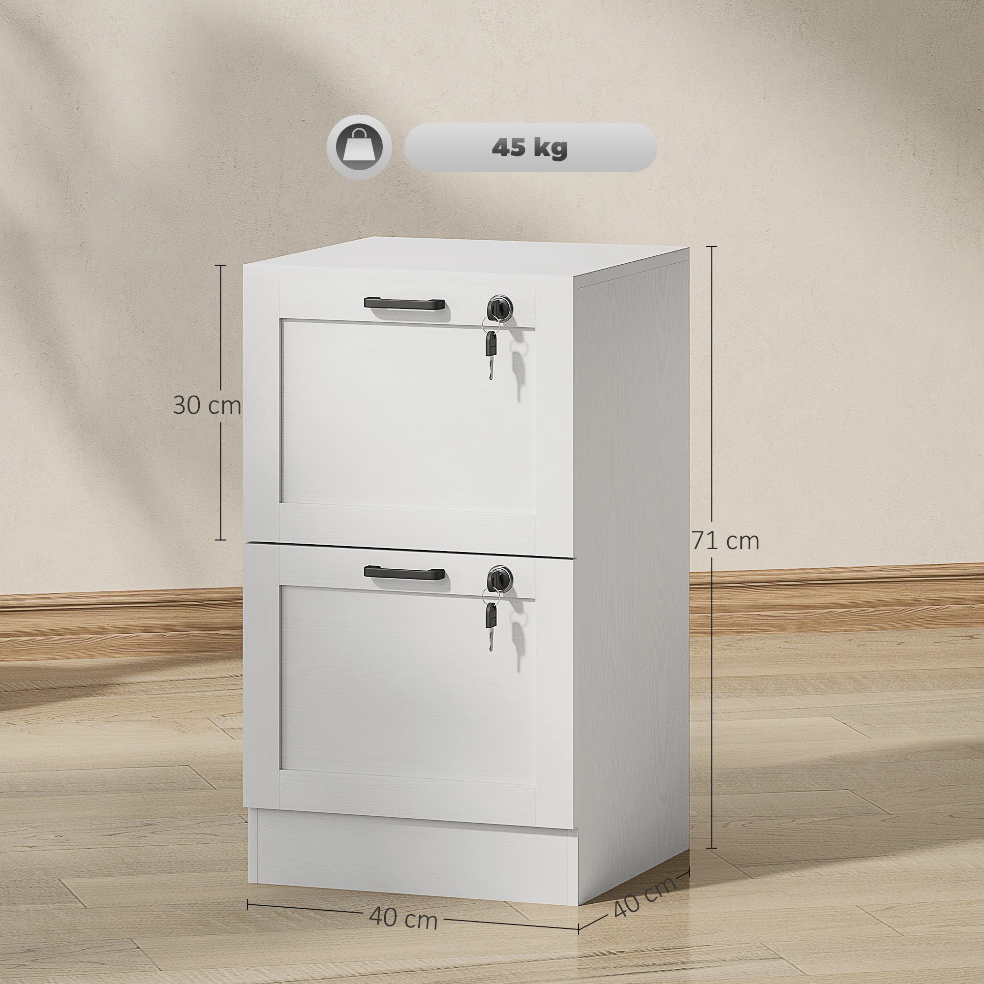 HOMCOM File Cabinet, Lockable Filing Cabinet For A4 Letter, White - Image 5
