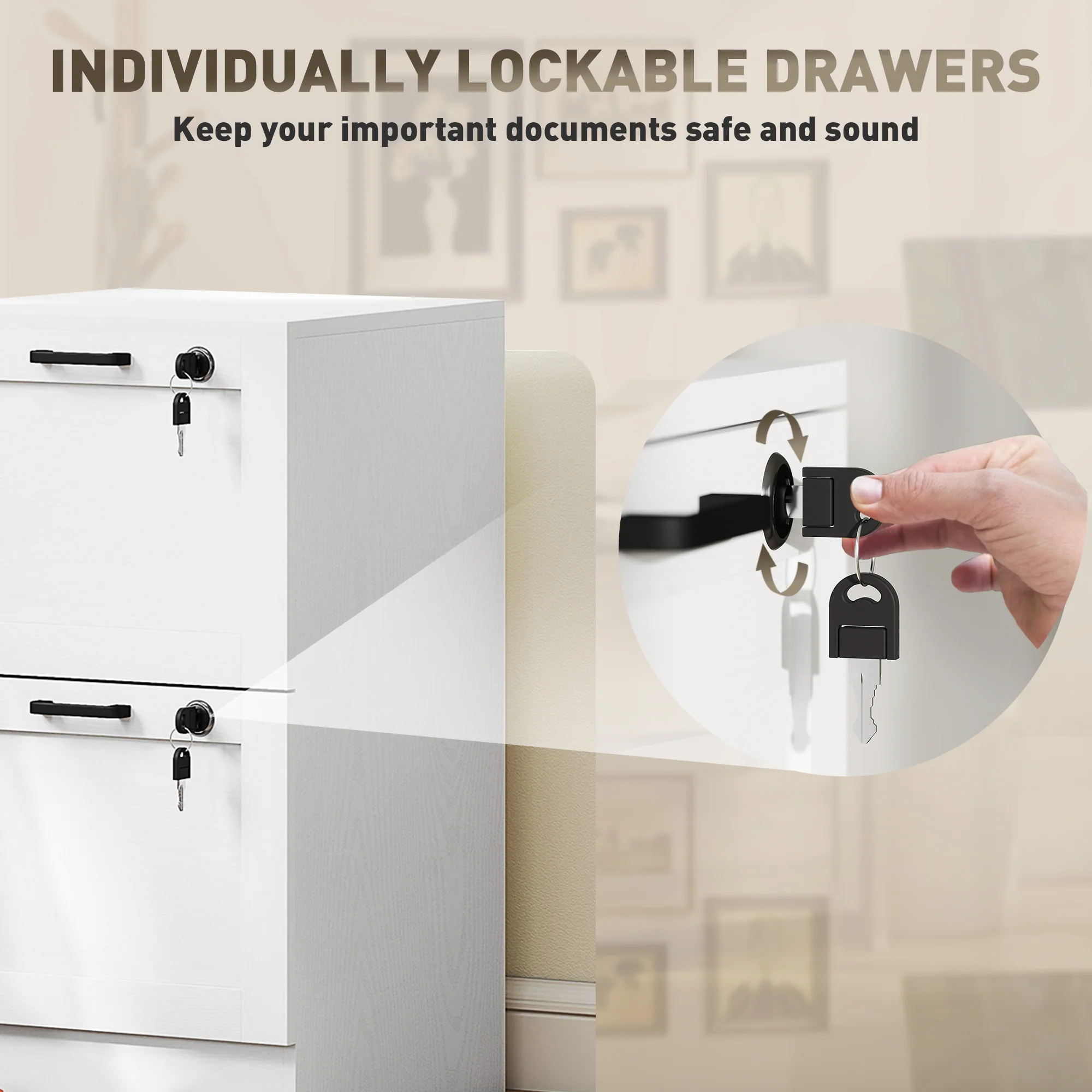 HOMCOM File Cabinet, Lockable Filing Cabinet For A4 Letter, White - Image 6