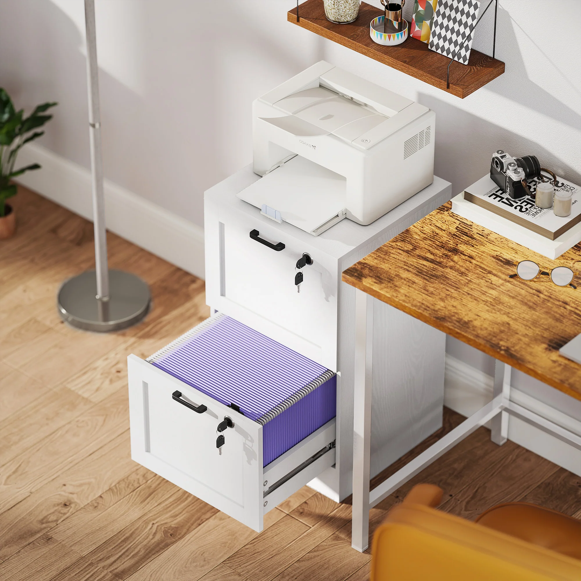 HOMCOM File Cabinet, Lockable Filing Cabinet For A4 Letter, White - Image 8