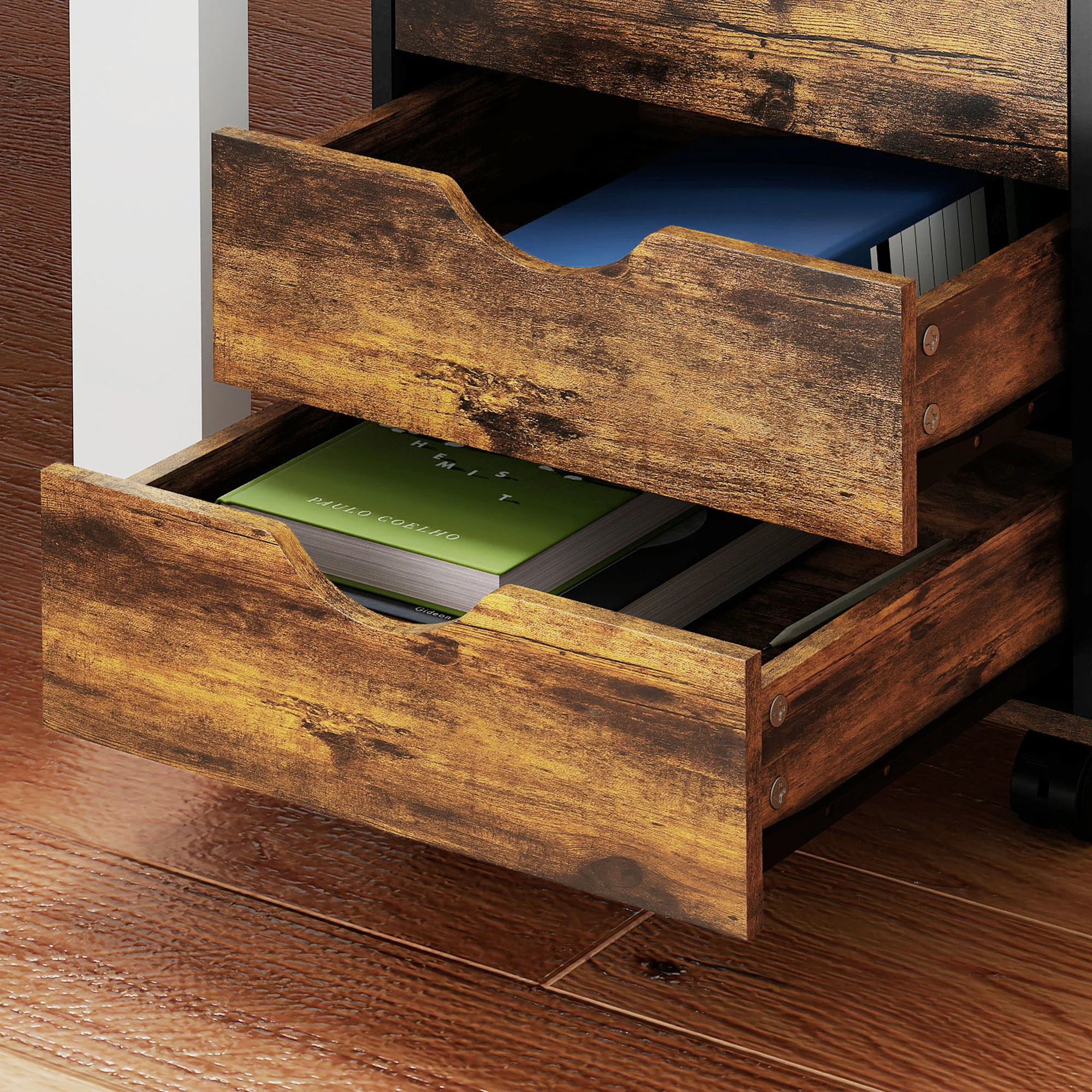 HOMCOM Filing Cabinet with 5 Drawers, Under Desk Drawer, Rustic Brown - Image 9