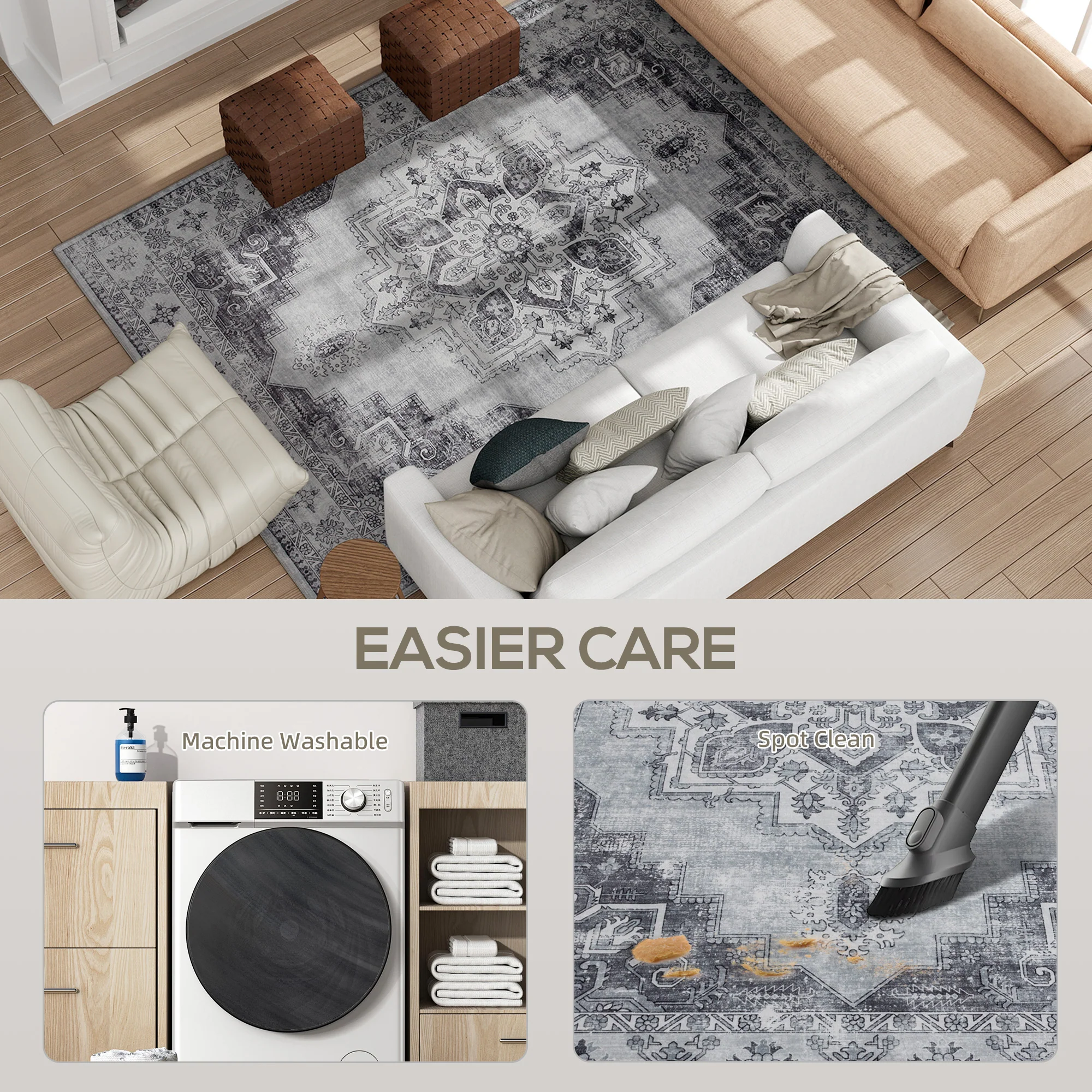 HOMCOM Flannel Non-Slip Washable Rug for Living Room, - Image 23