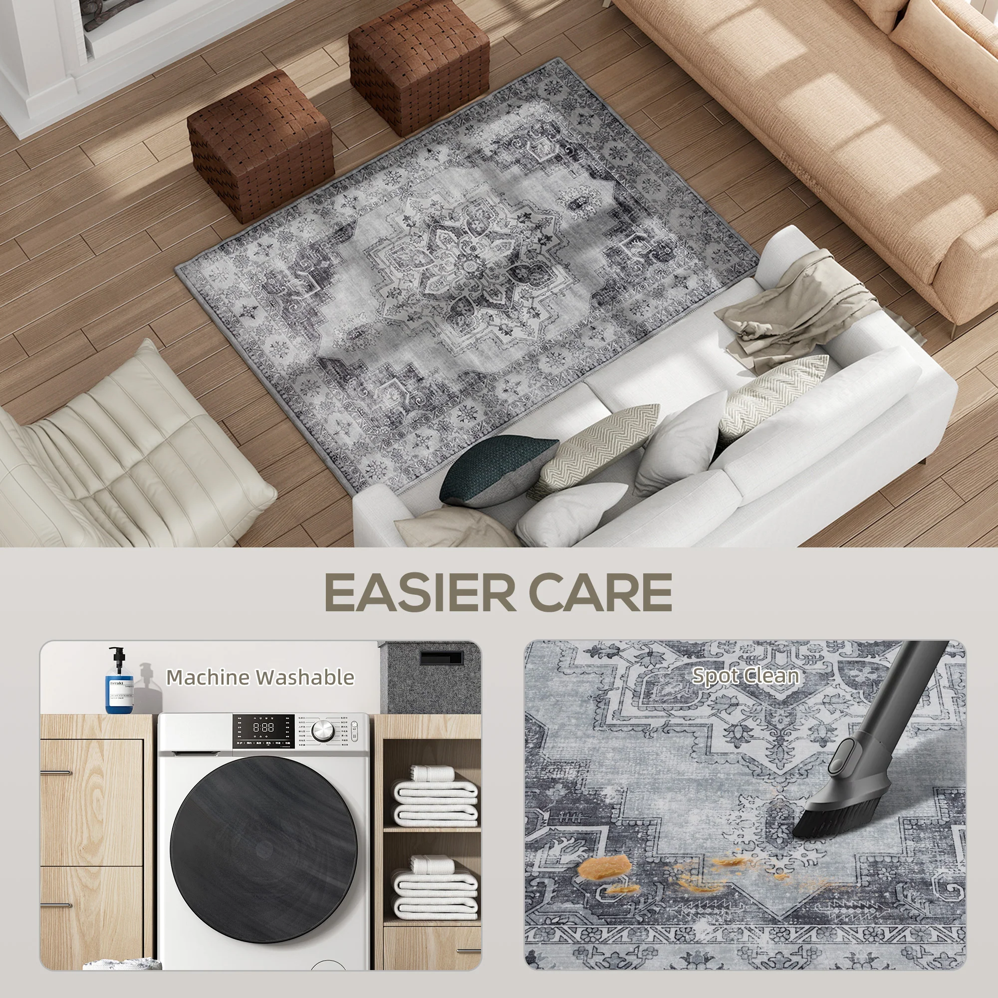 HOMCOM Flannel Non-Slip Washable Rug for Living Room, - Image 5