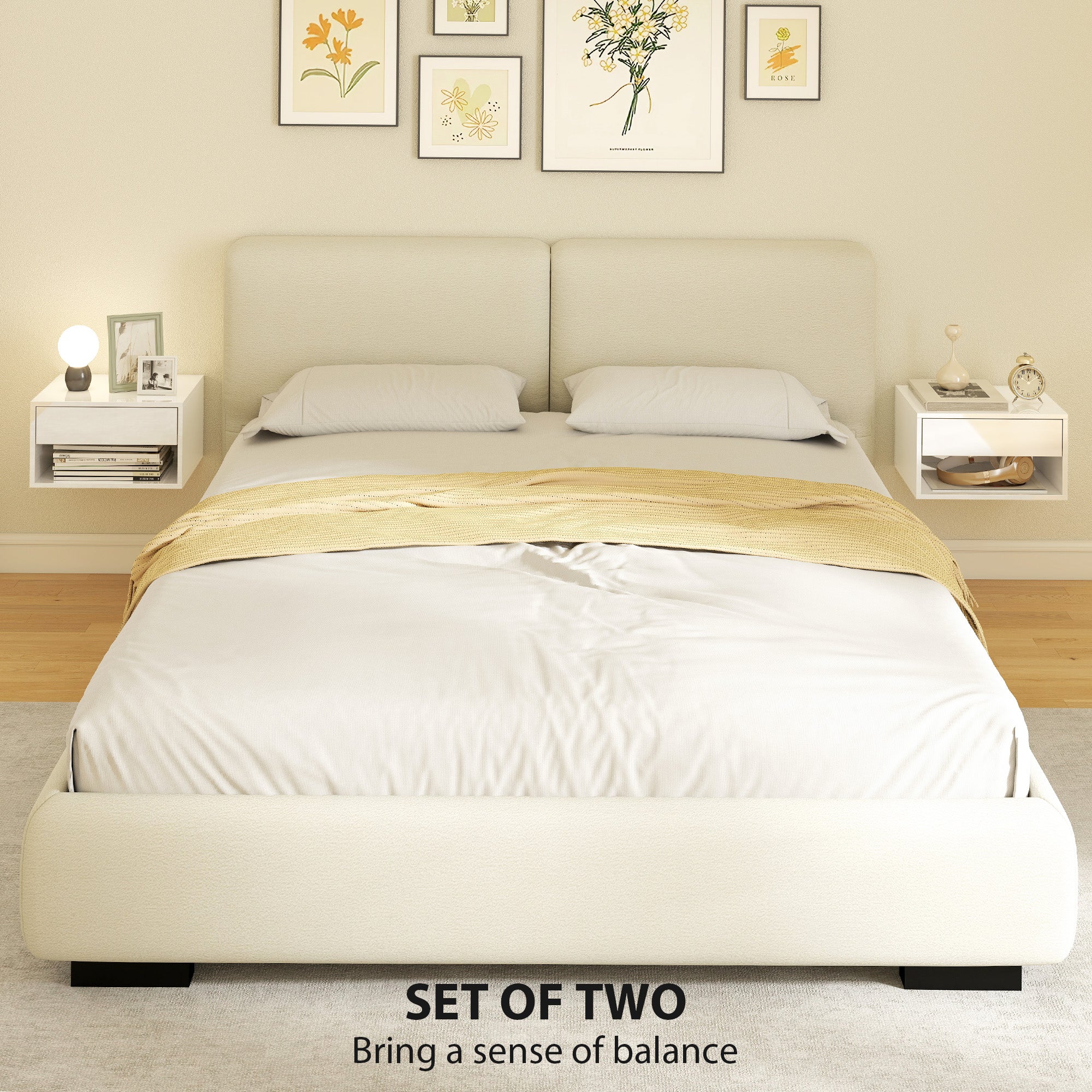 HOMCOM Floating Nightstands Set of 2, Bedside Table w/ Drawer and Open Shelf - Image 3