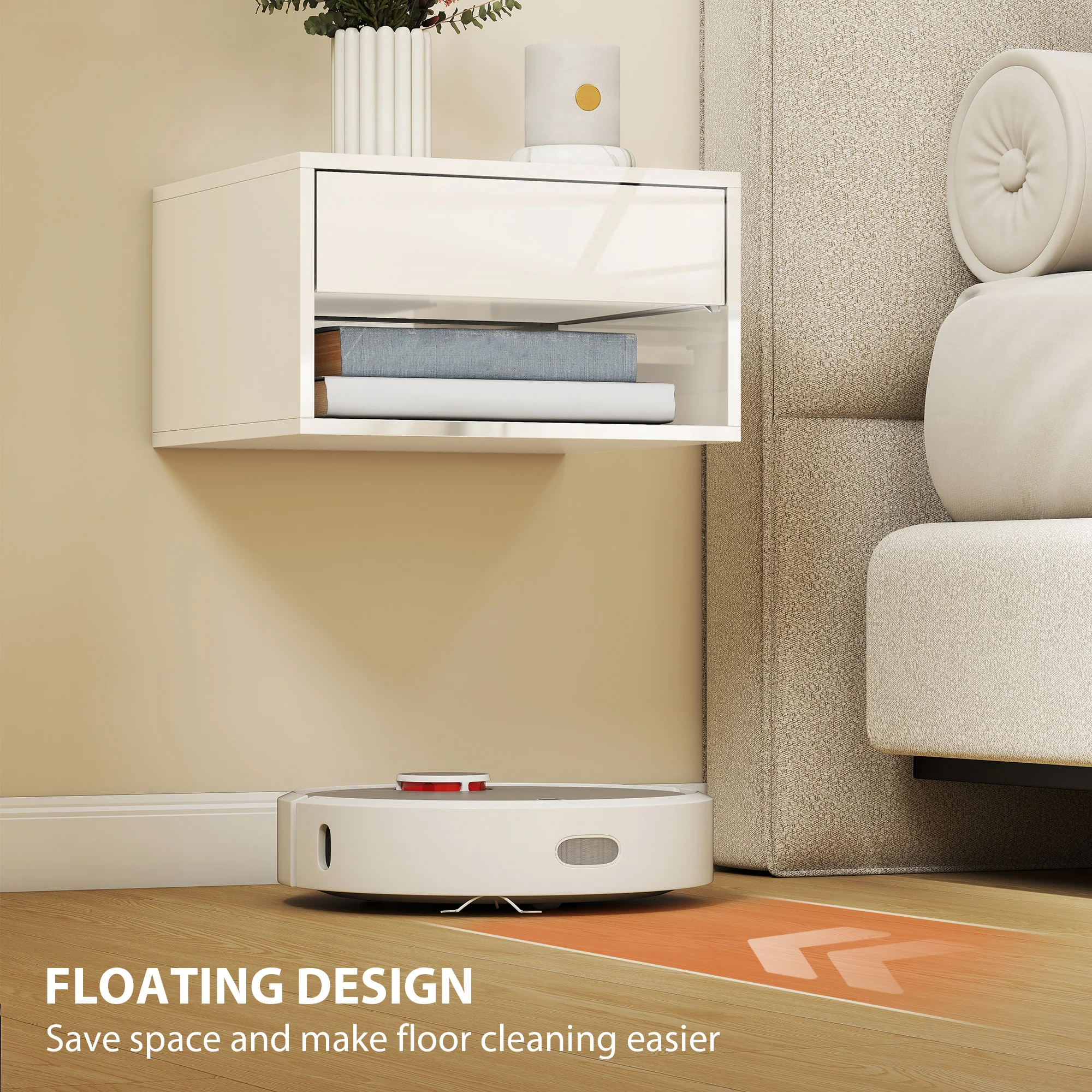 HOMCOM Floating Nightstands Set of 2, Bedside Table w/ Drawer and Open Shelf - Image 4